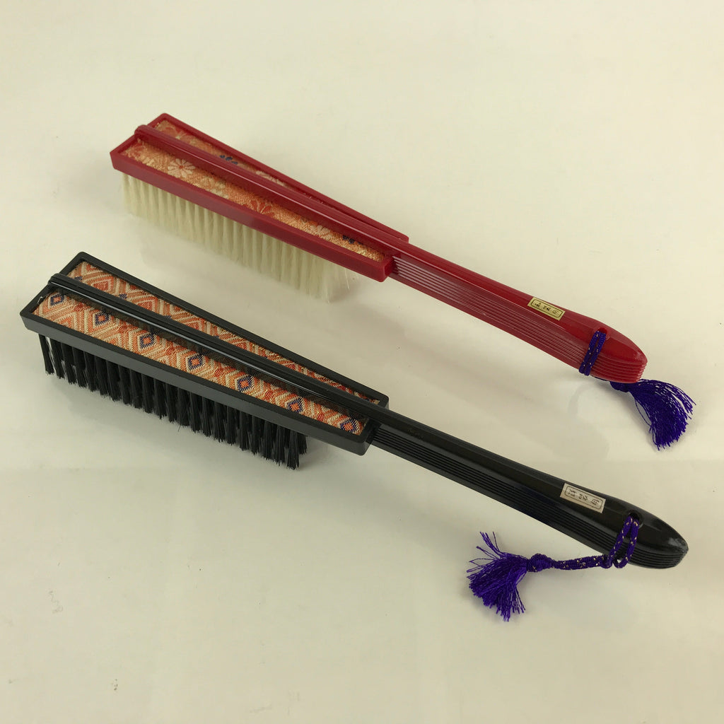 Japanese Nishijin-Ori Fan Shape Clothes Brush 2pc Set Vtg Red Black PX637