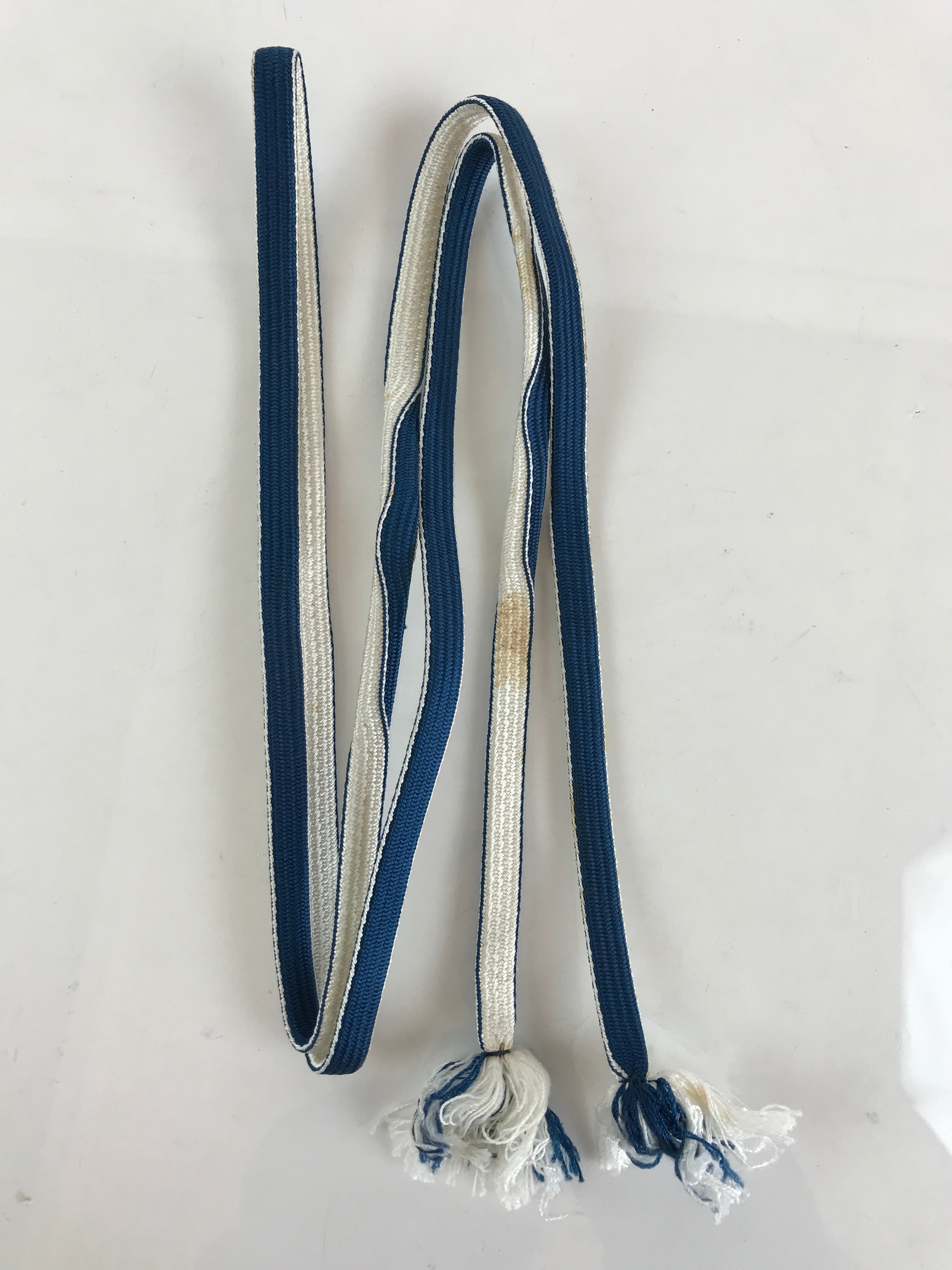 Japanese Obijime Kimono Accessory Silk Kumihimo Vtg Kimono Cord Blue White OJ173