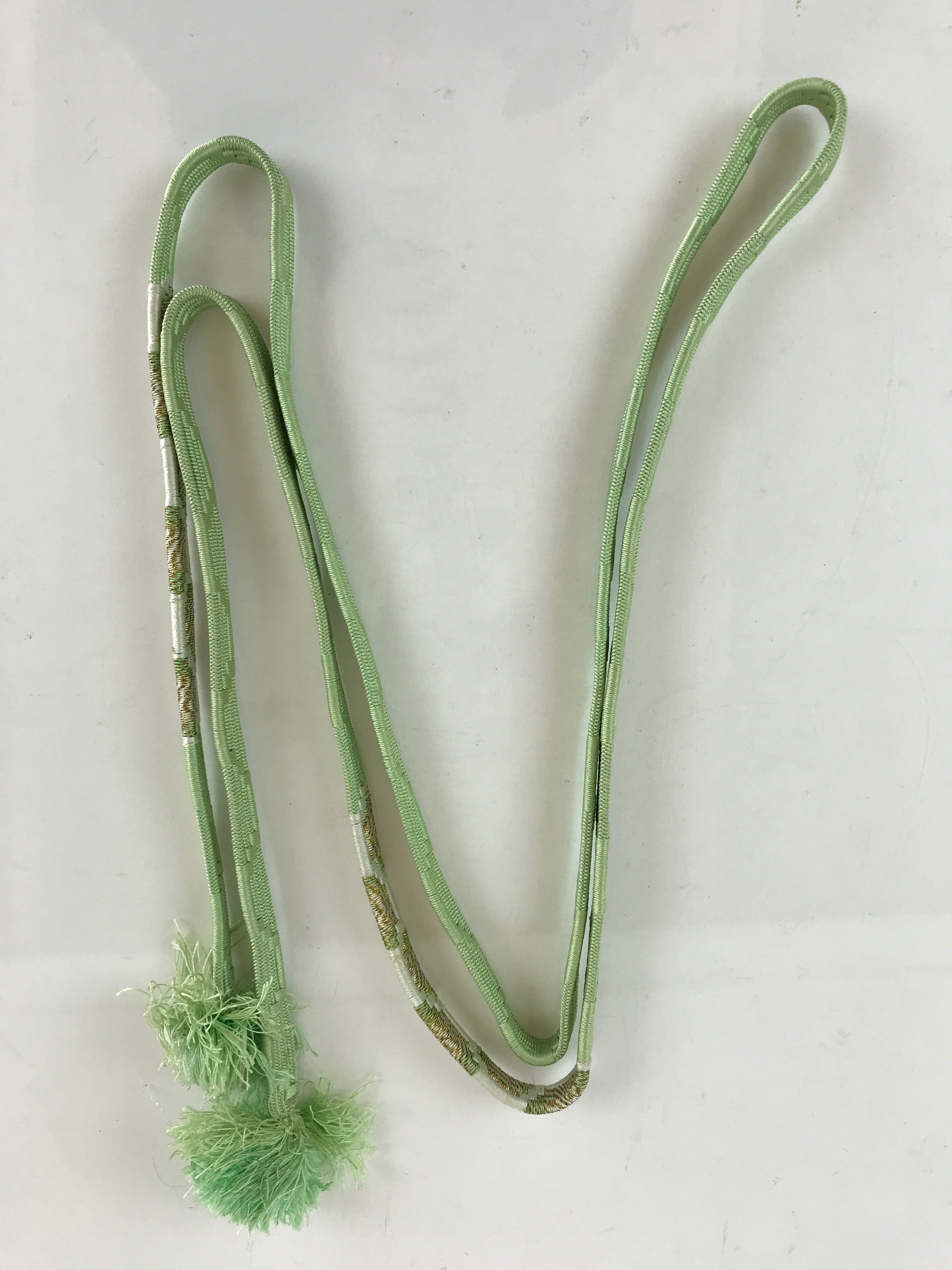 Japanese Obijime Kimono Accessory Silk Kumihimo Vtg Kimono Cord Green Gold OJ177