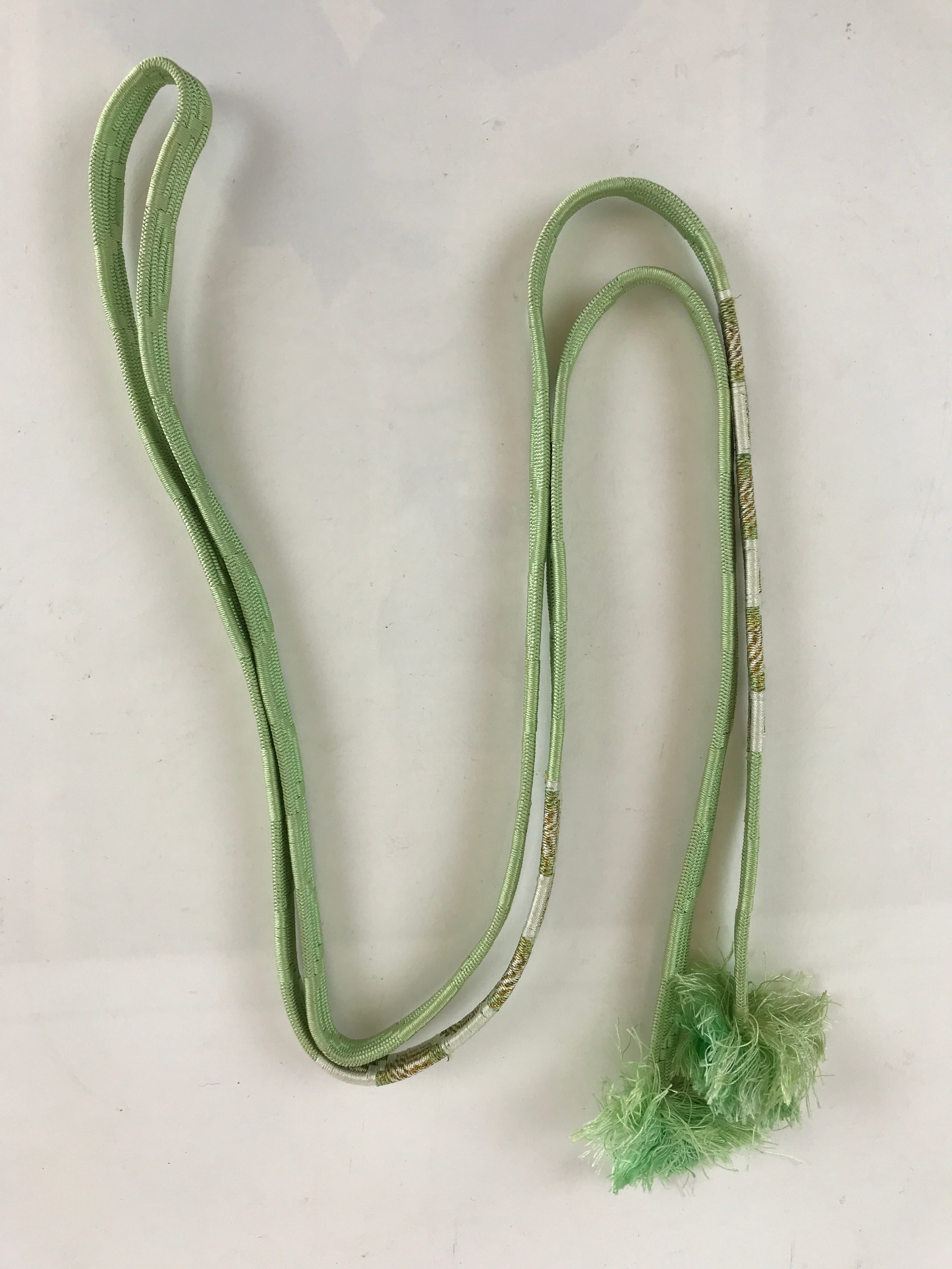 Japanese Obijime Kimono Accessory Silk Kumihimo Vtg Kimono Cord Green Gold OJ177