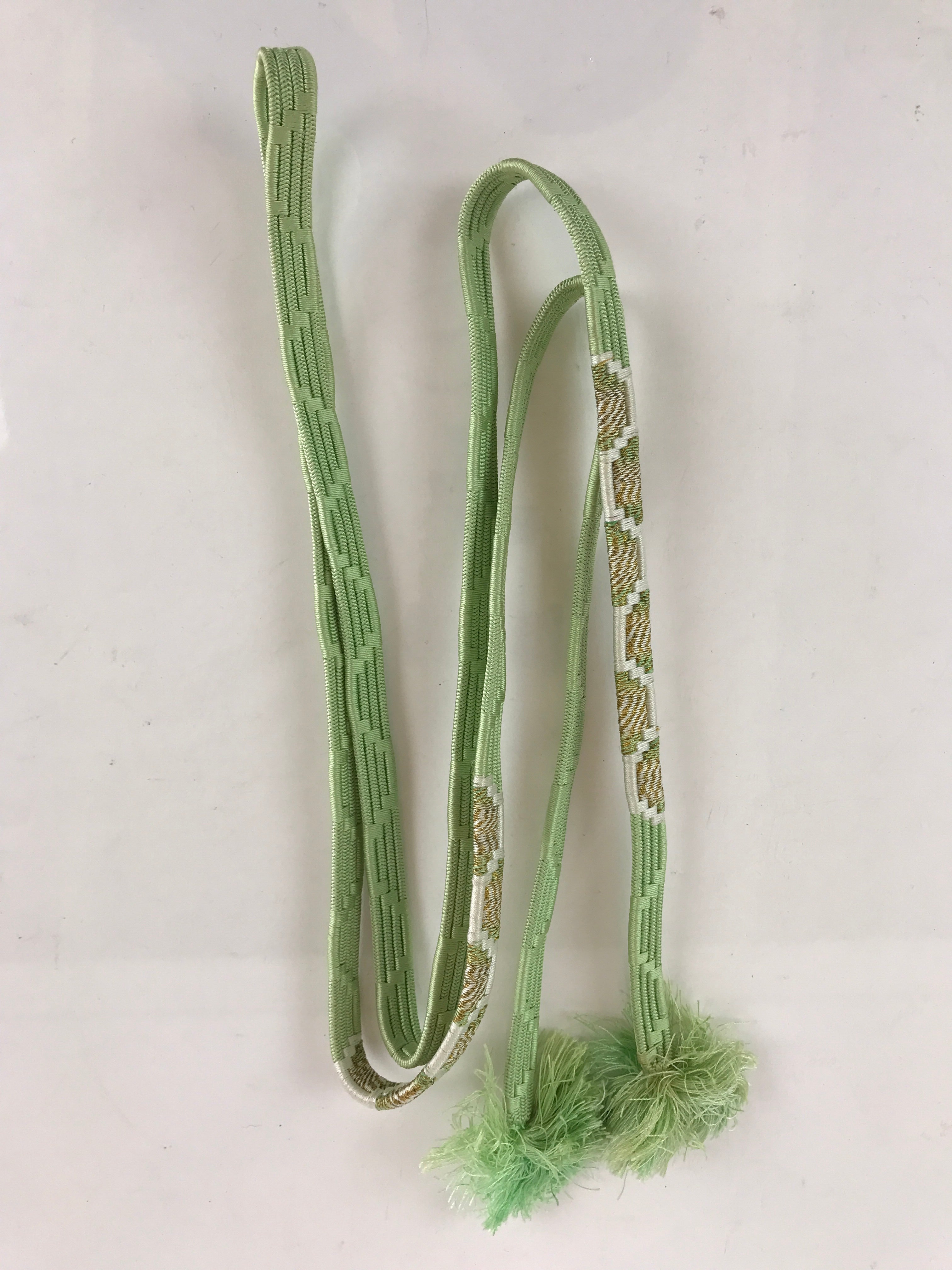 Japanese Obijime Kimono Accessory Silk Kumihimo Vtg Kimono Cord Green Gold OJ177