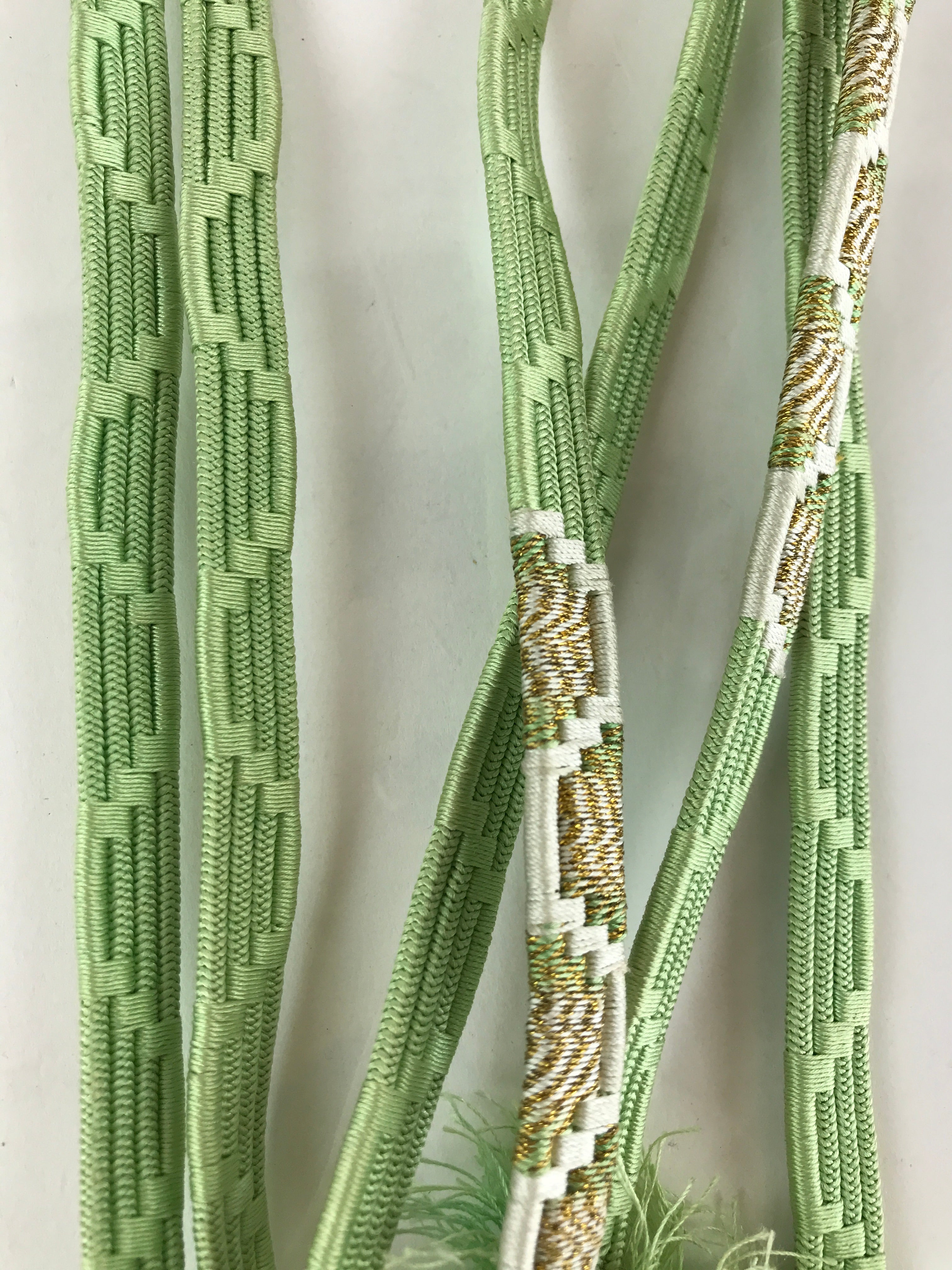 Japanese Obijime Kimono Accessory Silk Kumihimo Vtg Kimono Cord Green Gold OJ177