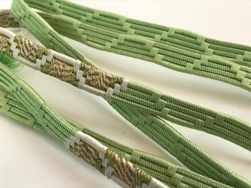 Japanese Obijime Kimono Accessory Silk Kumihimo Vtg Kimono Cord Green Gold OJ177
