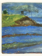 Japanese Ocean Coastline Oil Painting Original Art Wood Board Unsigned FL157