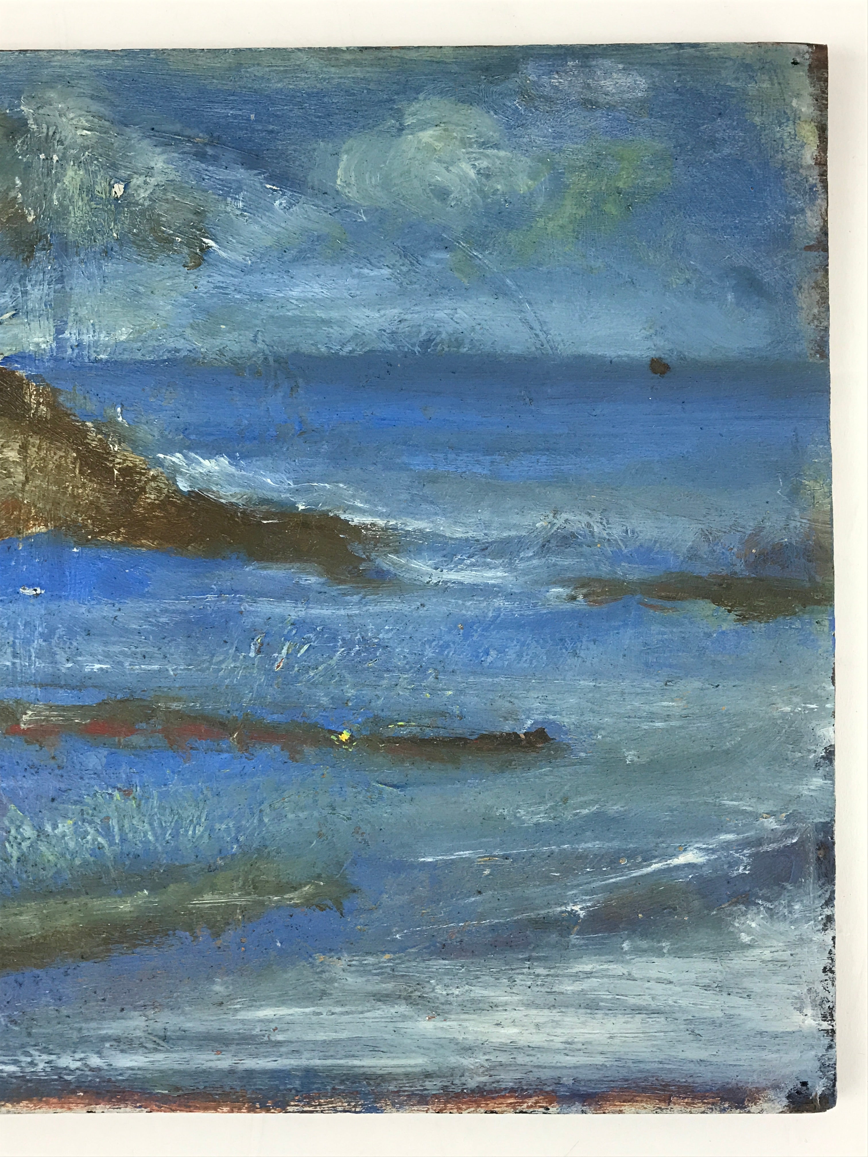 Japanese Ocean Coastline Oil Painting Original Art Wood Board Unsigned FL157