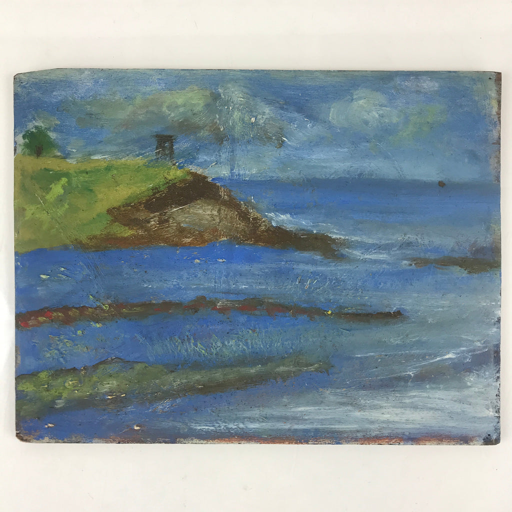 Japanese Ocean Coastline Oil Painting Original Art Wood Board Unsigned FL157