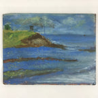Japanese Ocean Coastline Oil Painting Original Art Wood Board Unsigned FL157