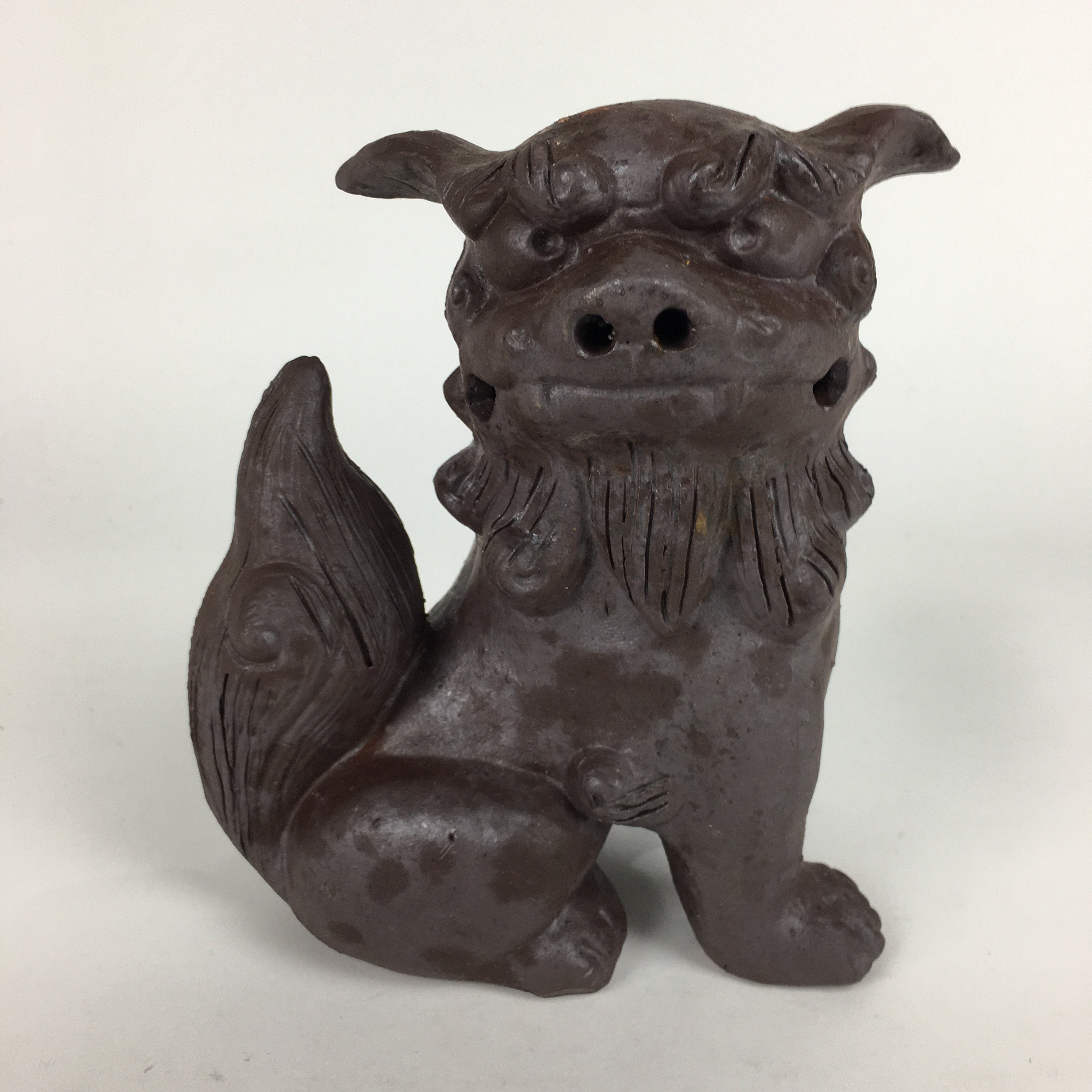 Japanese Okinawa Ceramic Shisa Statue Vtg Lion Dog Komainu Foo Dog Brown BD637