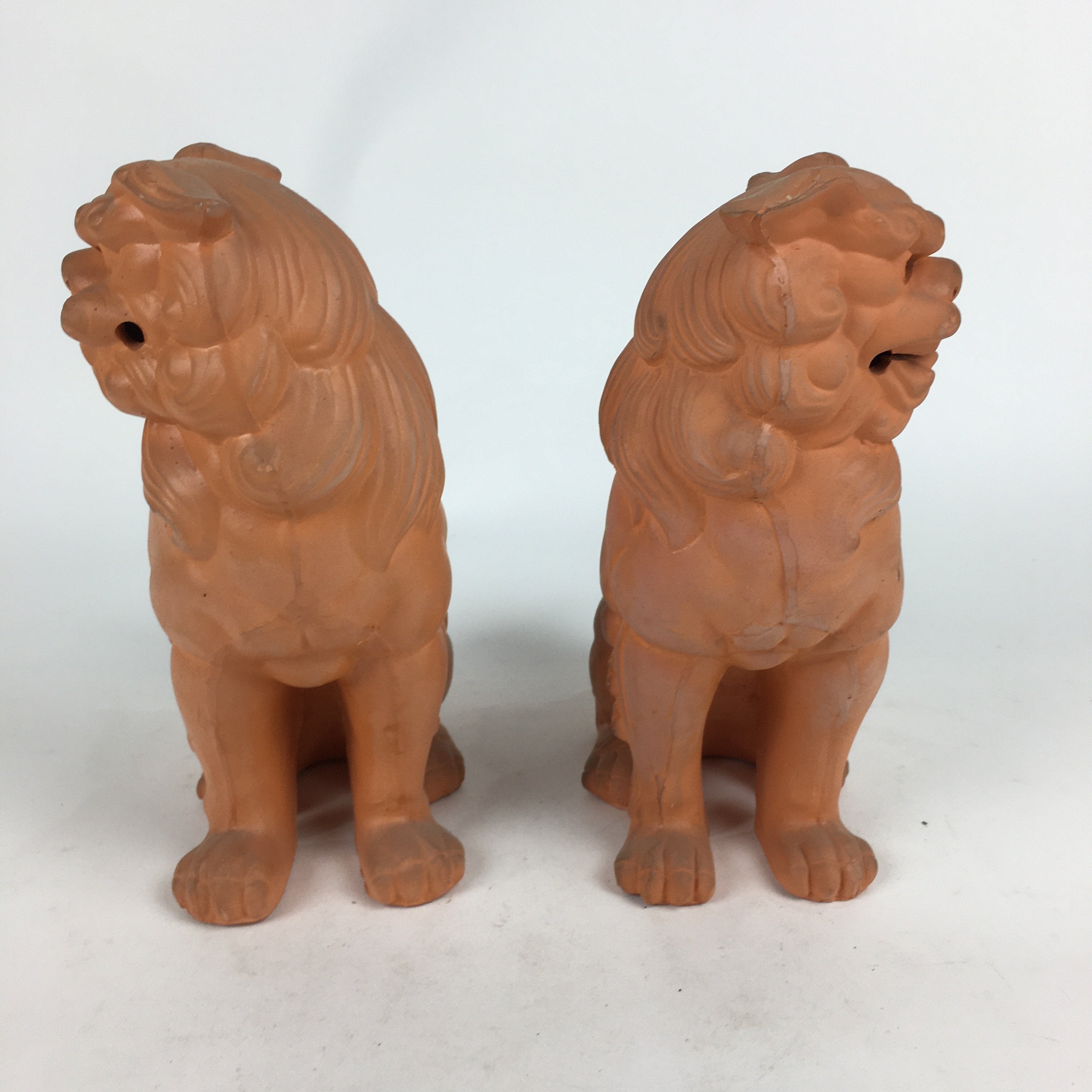 Japanese Okinawa Ceramic Shishi Lion Statue 2pc Set Vtg Foo Dog Komainu BD729