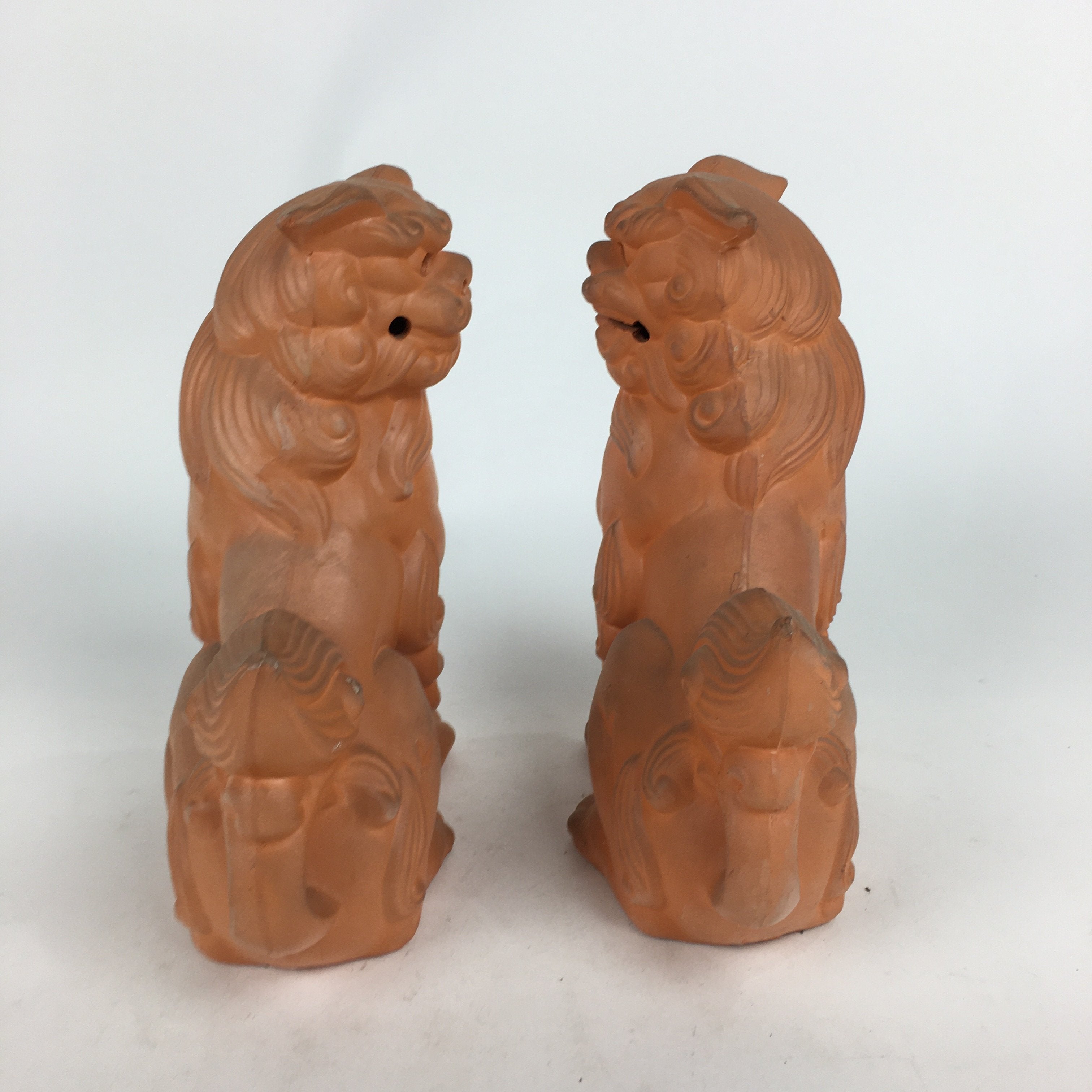 Japanese Okinawa Ceramic Shishi Lion Statue 2pc Set Vtg Foo Dog Komainu BD729