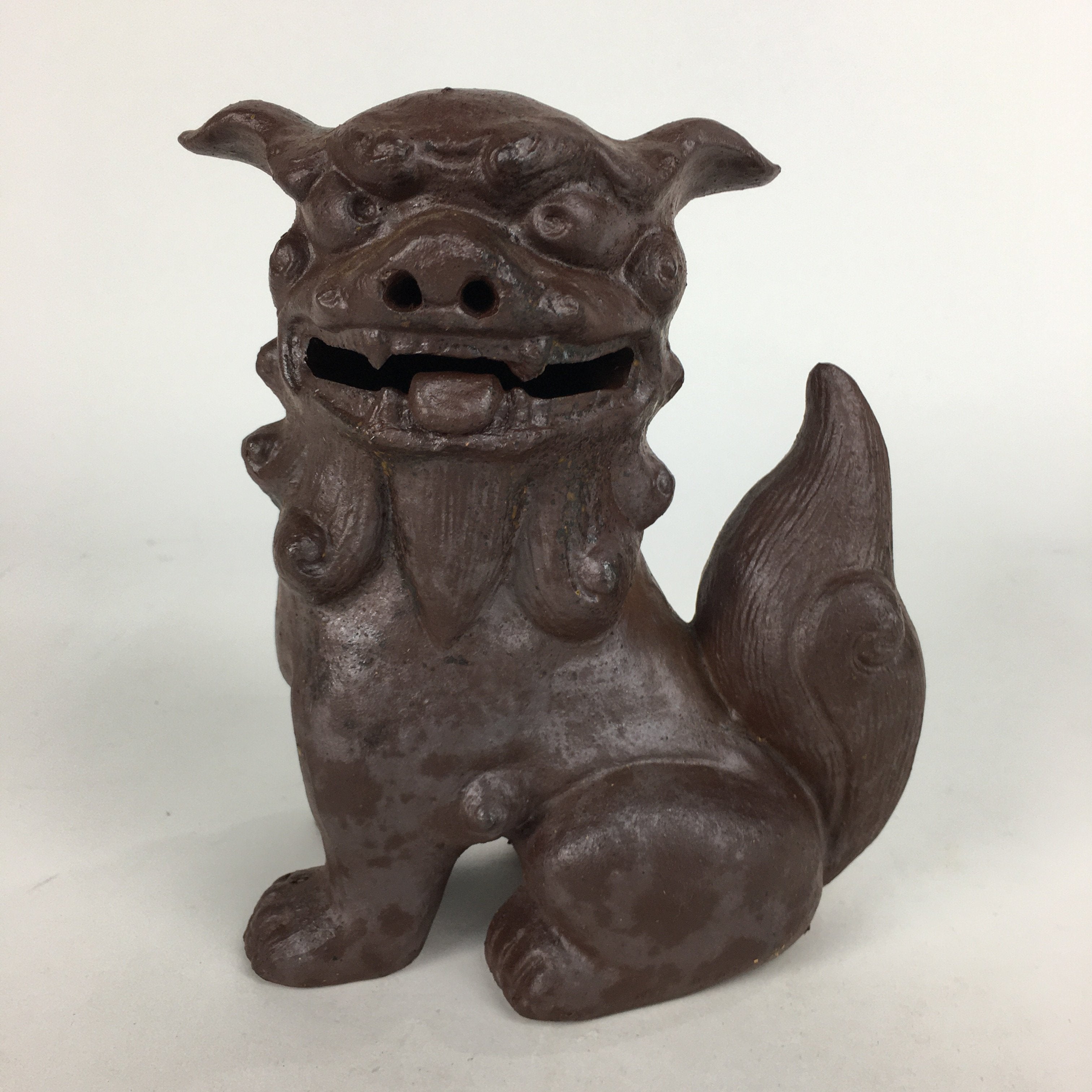 Japanese Okinawa Ceramic Shishi Lion Statue Brown Foo Dog Komainu BD643