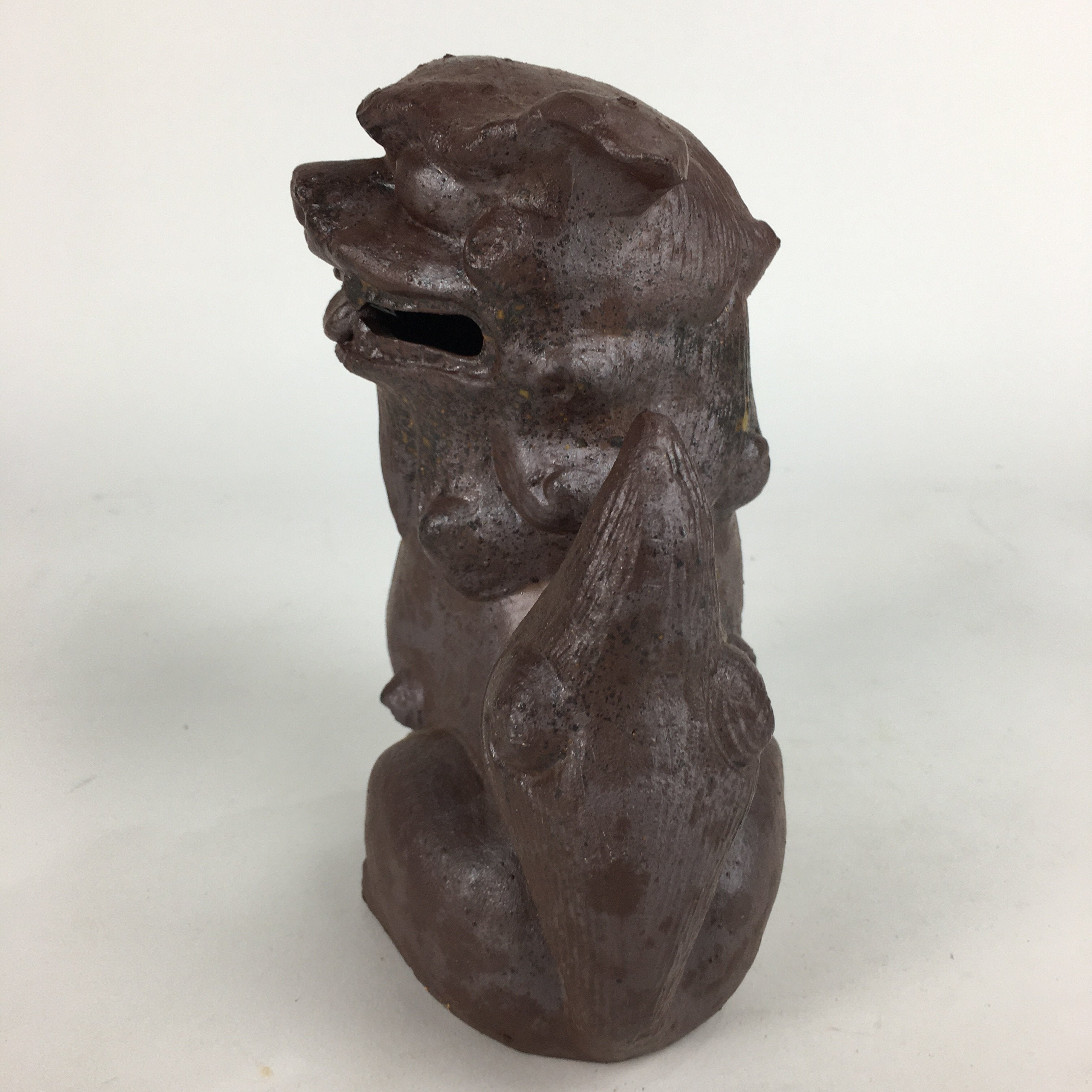 Japanese Okinawa Ceramic Shishi Lion Statue Brown Foo Dog Komainu BD643