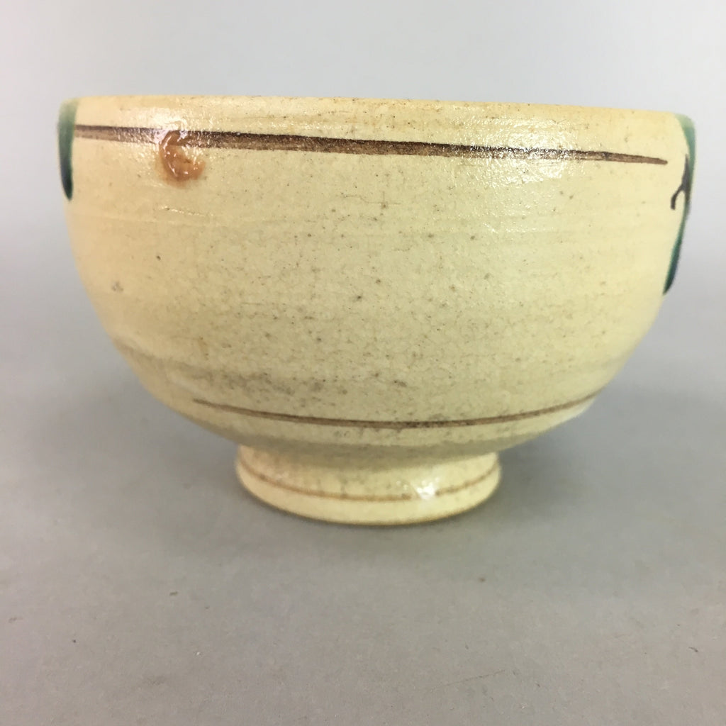 Japanese Oribe ware Ceramic Teacup Vtg Pottery Yunomi Pine Needle Sencha TC20
