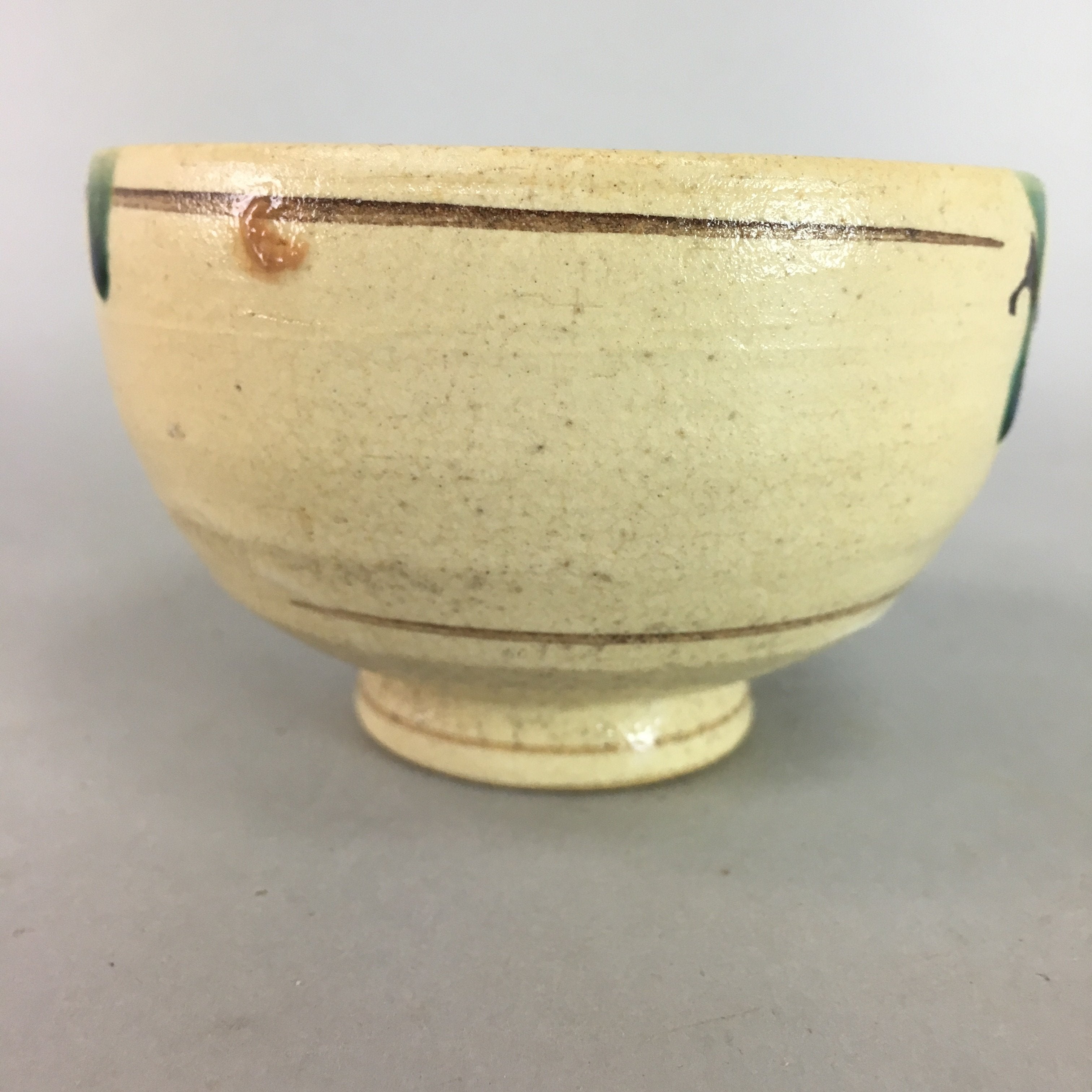 Japanese Oribe ware Ceramic Teacup Vtg Pottery Yunomi Pine Needle Sencha TC20