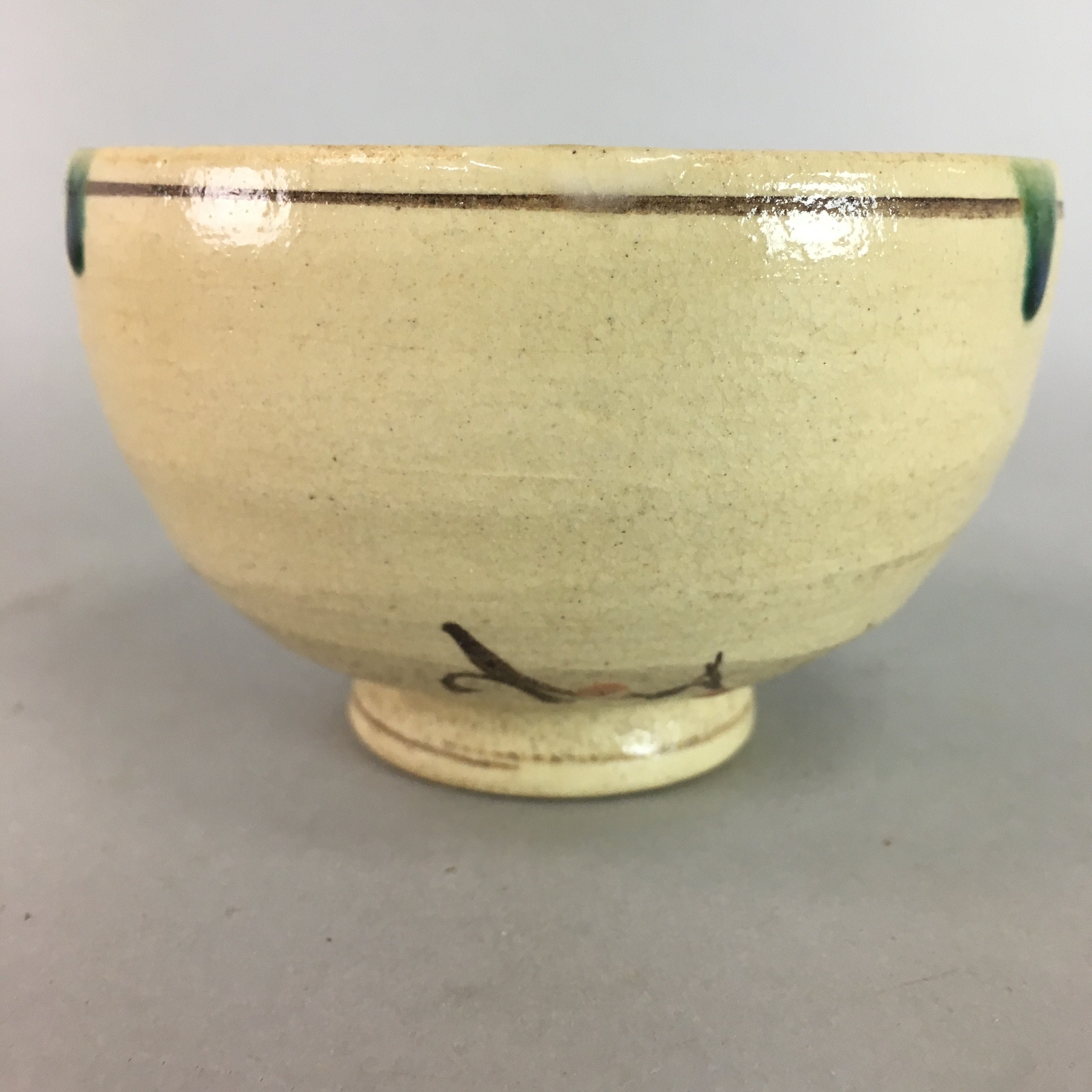 Japanese Oribe ware Ceramic Teacup Vtg Pottery Yunomi Pine Needle Sencha TC20