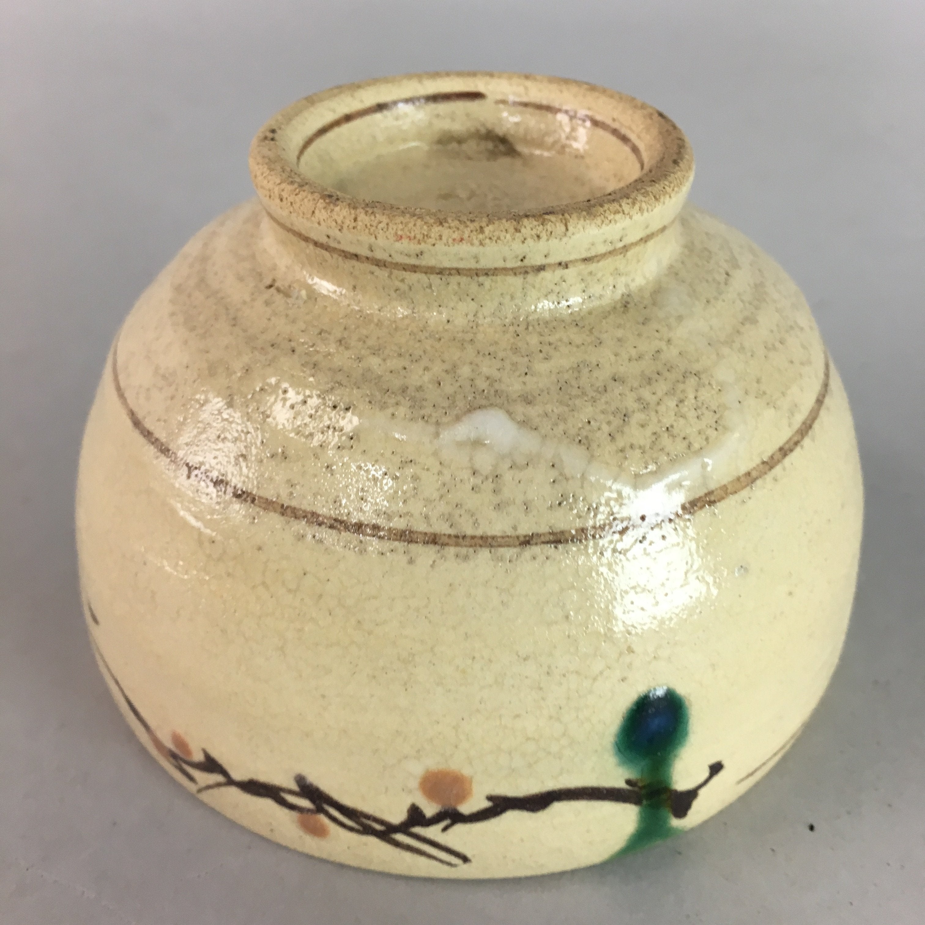 Japanese Oribe ware Ceramic Teacup Vtg Pottery Yunomi Pine Needle Sencha TC20