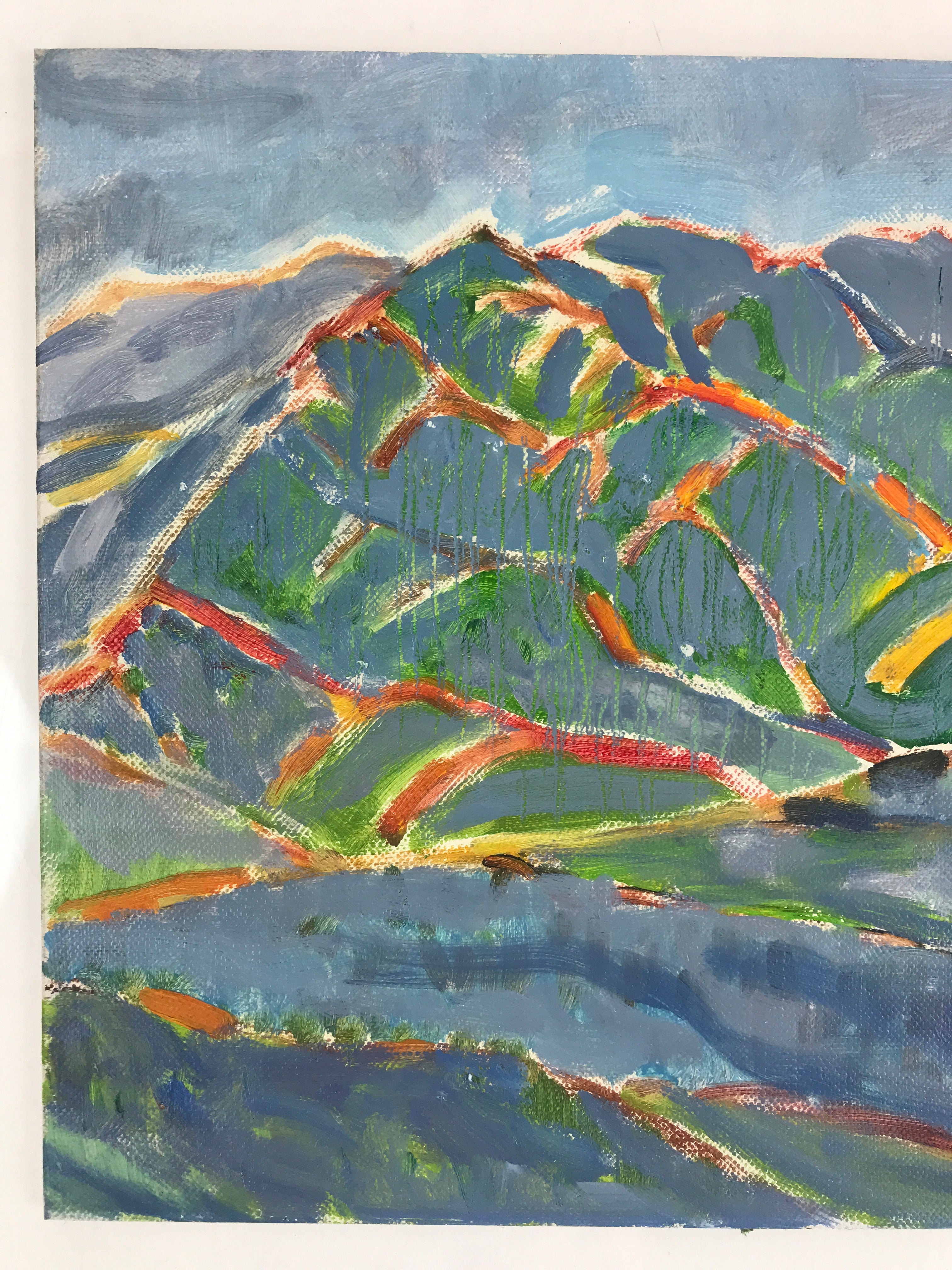 Japanese Overcast Mountain Valley Oil Painting Landscape Original Unsigned FL179