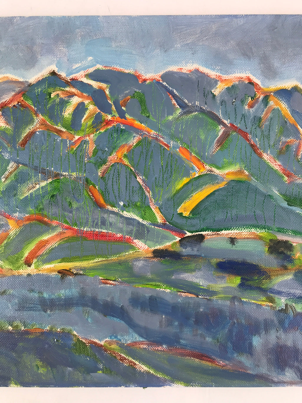 Japanese Overcast Mountain Valley Oil Painting Landscape Original Unsigned FL179