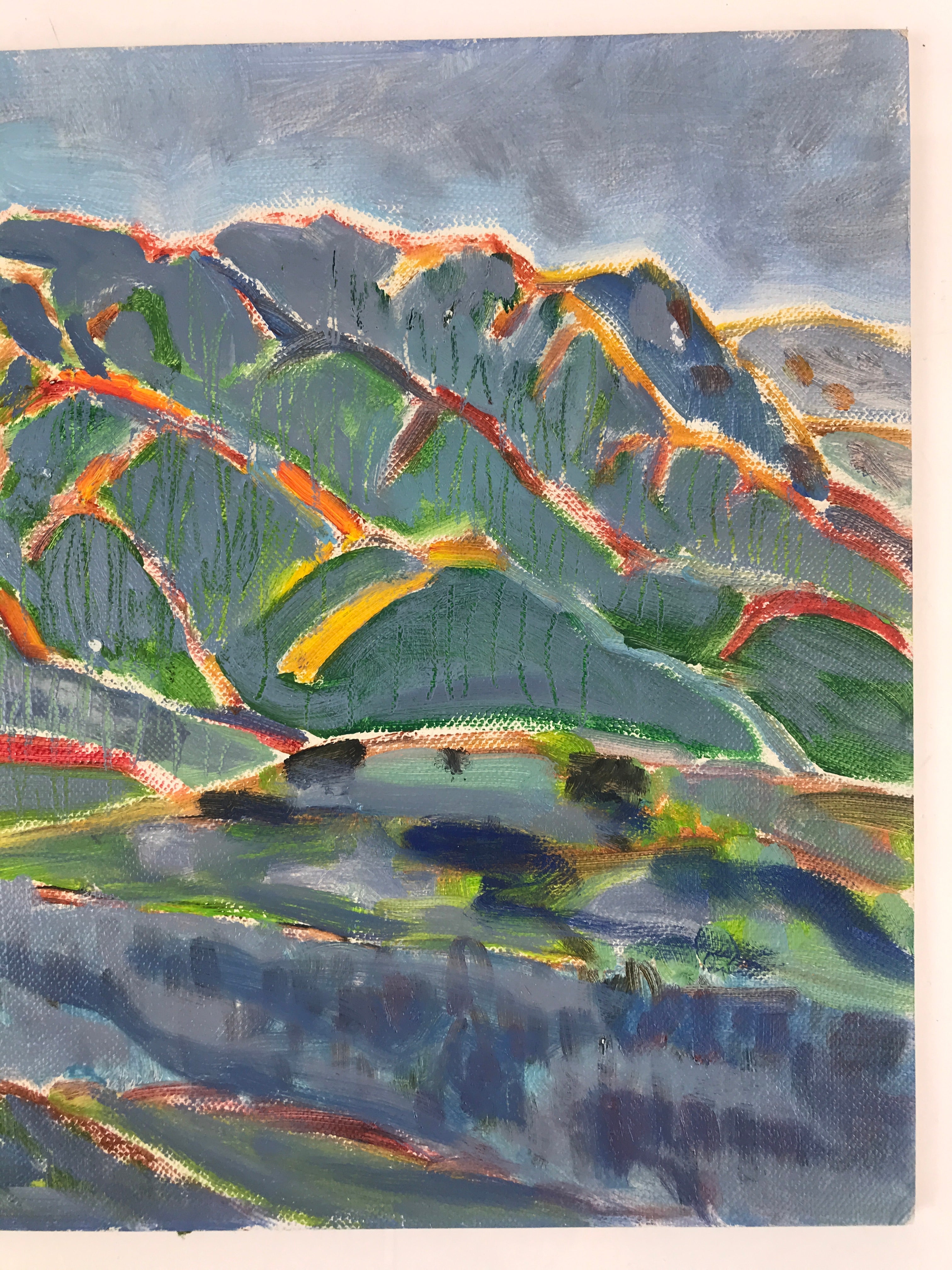 Japanese Overcast Mountain Valley Oil Painting Landscape Original Unsigned FL179