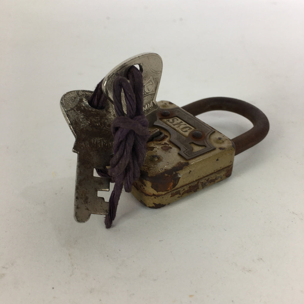 Japanese Padlock SKC Osaka Vtg Lock and 2 Keys Nankinjyo Iron Brown JK222