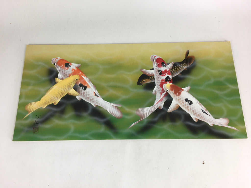 Japanese Painting Board Vtg Picture Laminate Wooden panel Carp FL49