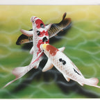 Japanese Painting Board Vtg Picture Laminate Wooden panel Carp FL49