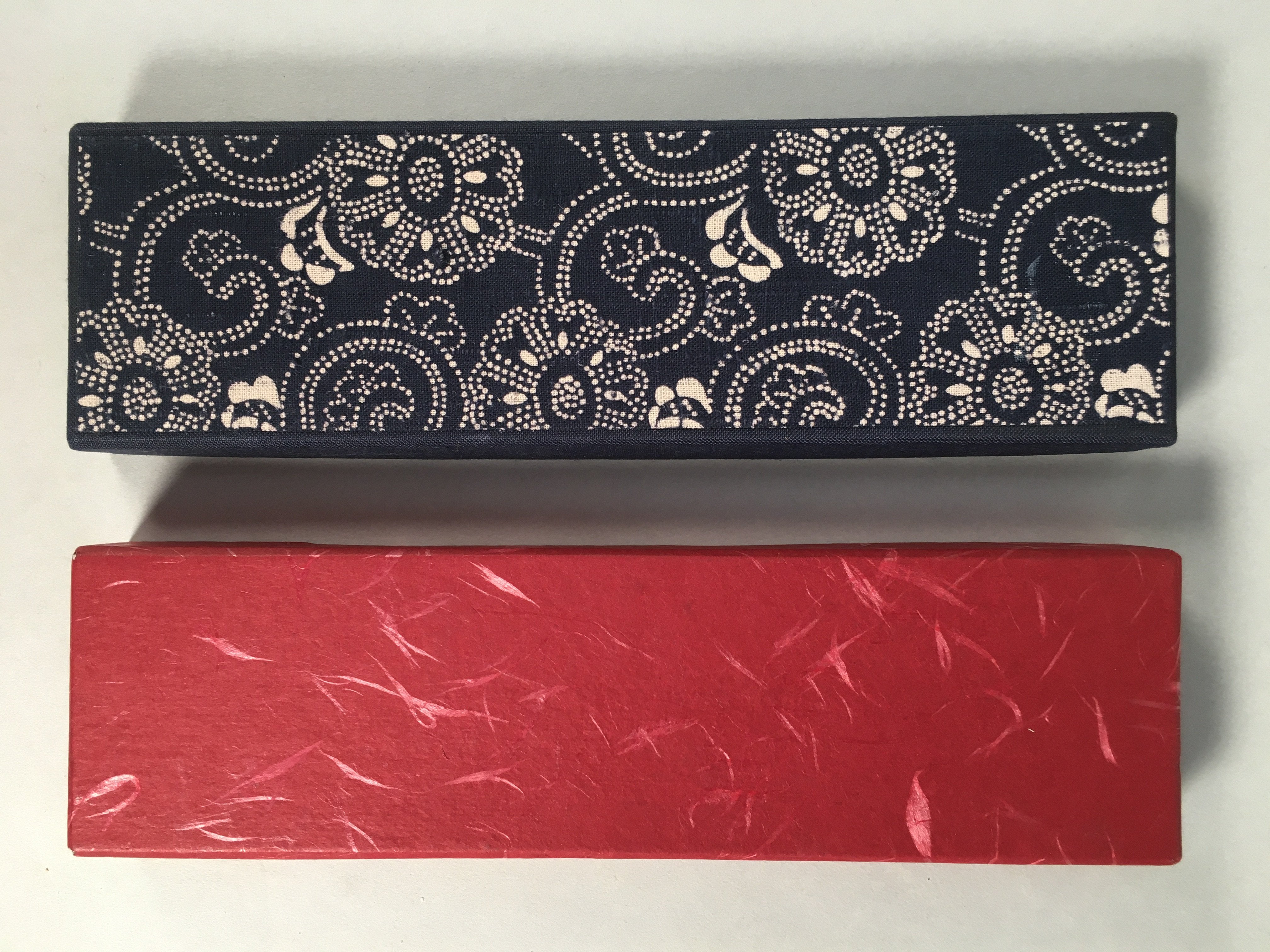 Japanese Paper Box Vtg Rectangle Red Dark Blue Dot Floral Arabesque JK115