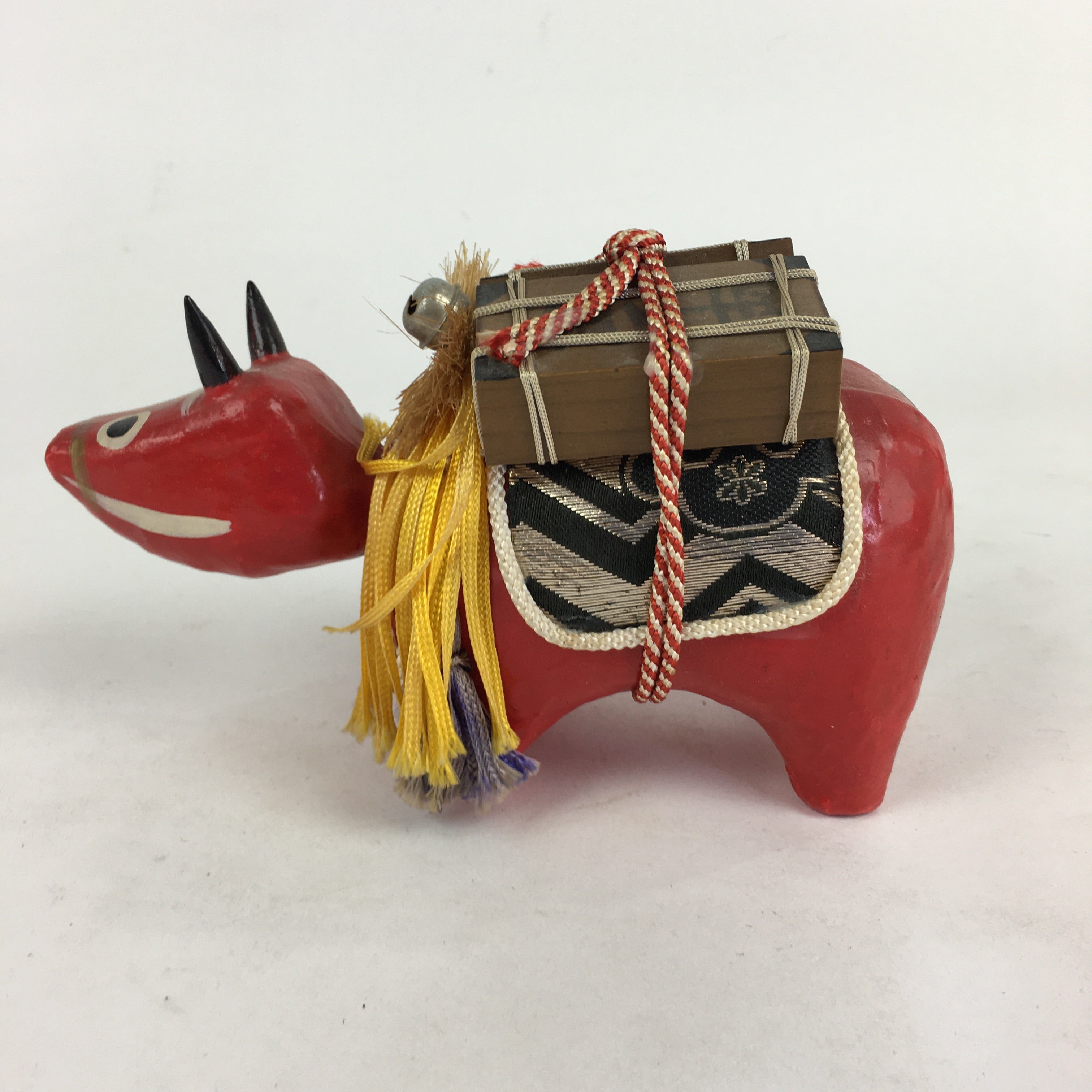 Japanese Paper Cow Akabeko Doll Figurine Vtg Lucky Charm Fukushima BD781