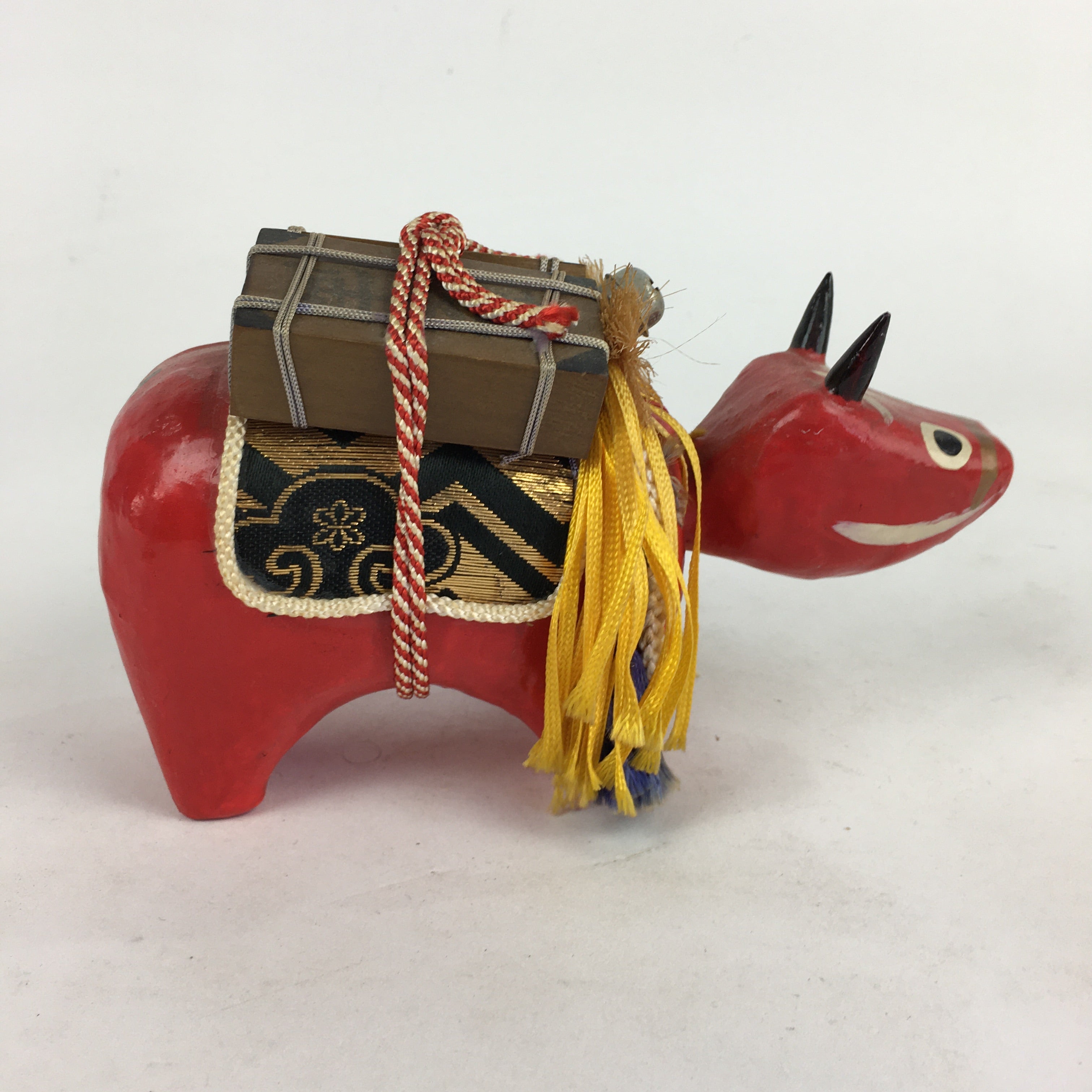 Japanese Paper Cow Akabeko Doll Figurine Vtg Lucky Charm Fukushima BD781