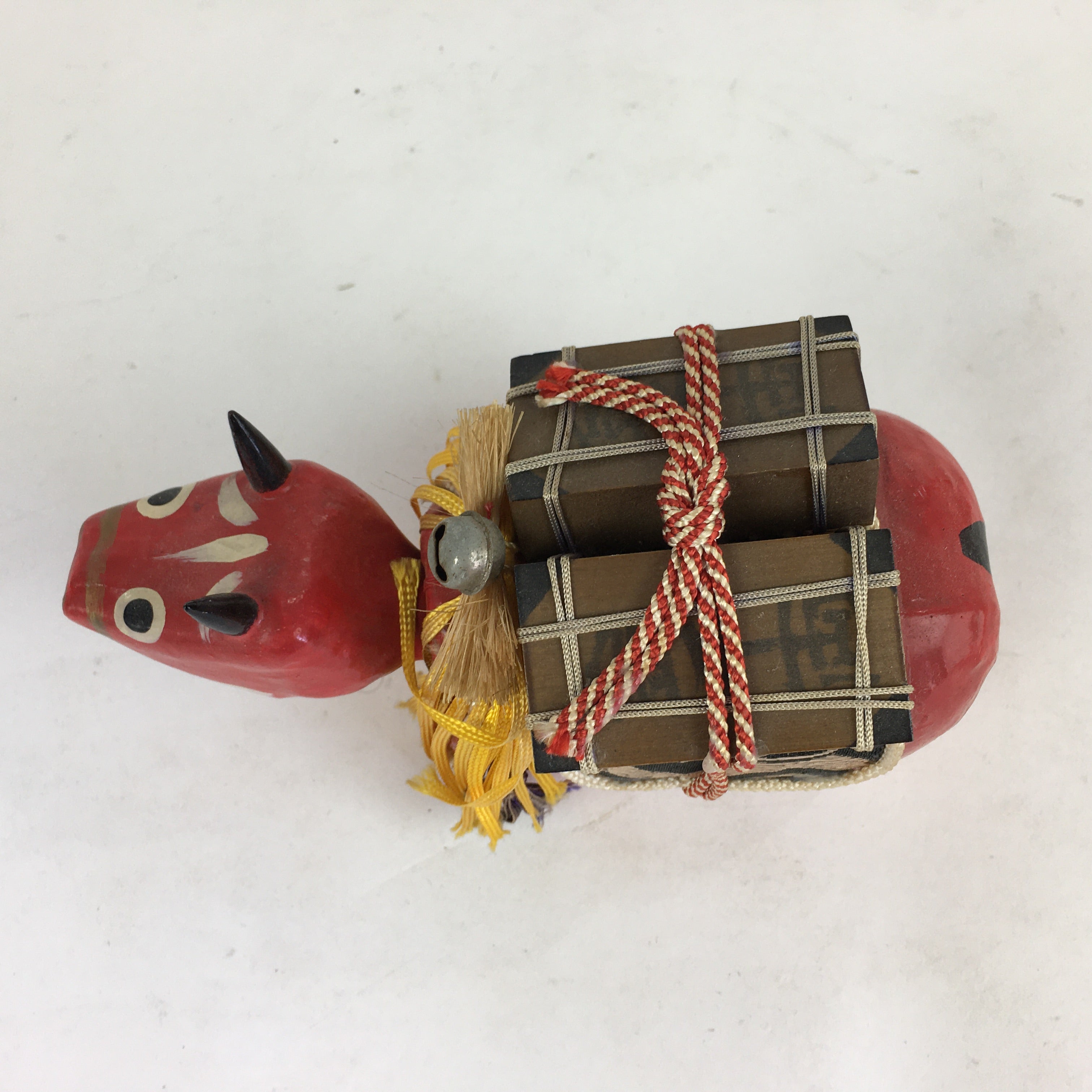 Japanese Paper Cow Akabeko Doll Figurine Vtg Lucky Charm Fukushima BD781