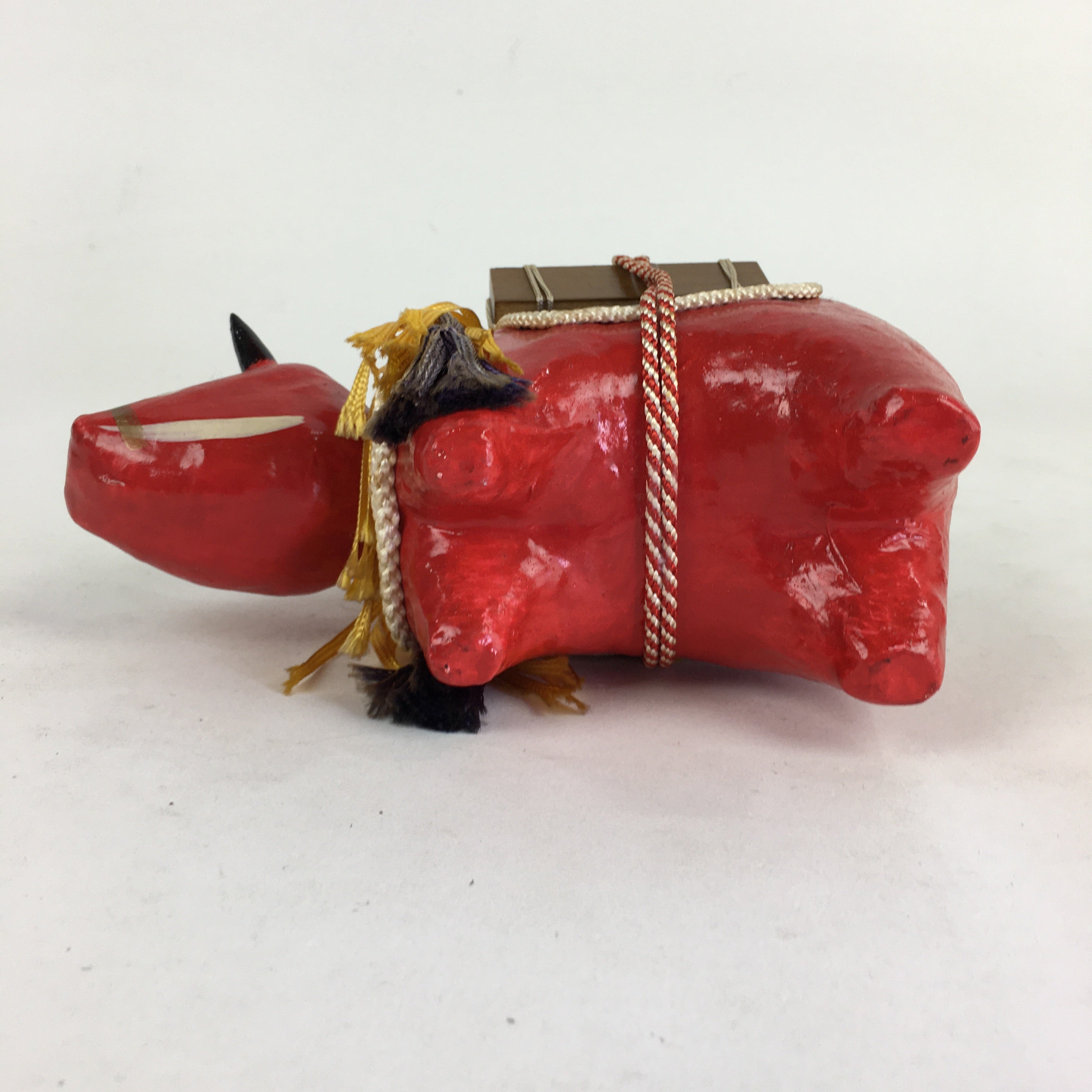 Japanese Paper Cow Akabeko Doll Figurine Vtg Lucky Charm Fukushima BD781