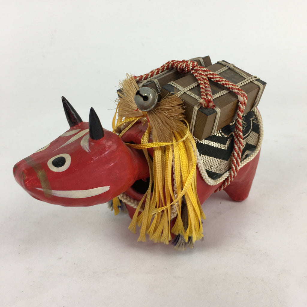 Japanese Paper Cow Akabeko Doll Figurine Vtg Lucky Charm Fukushima BD781