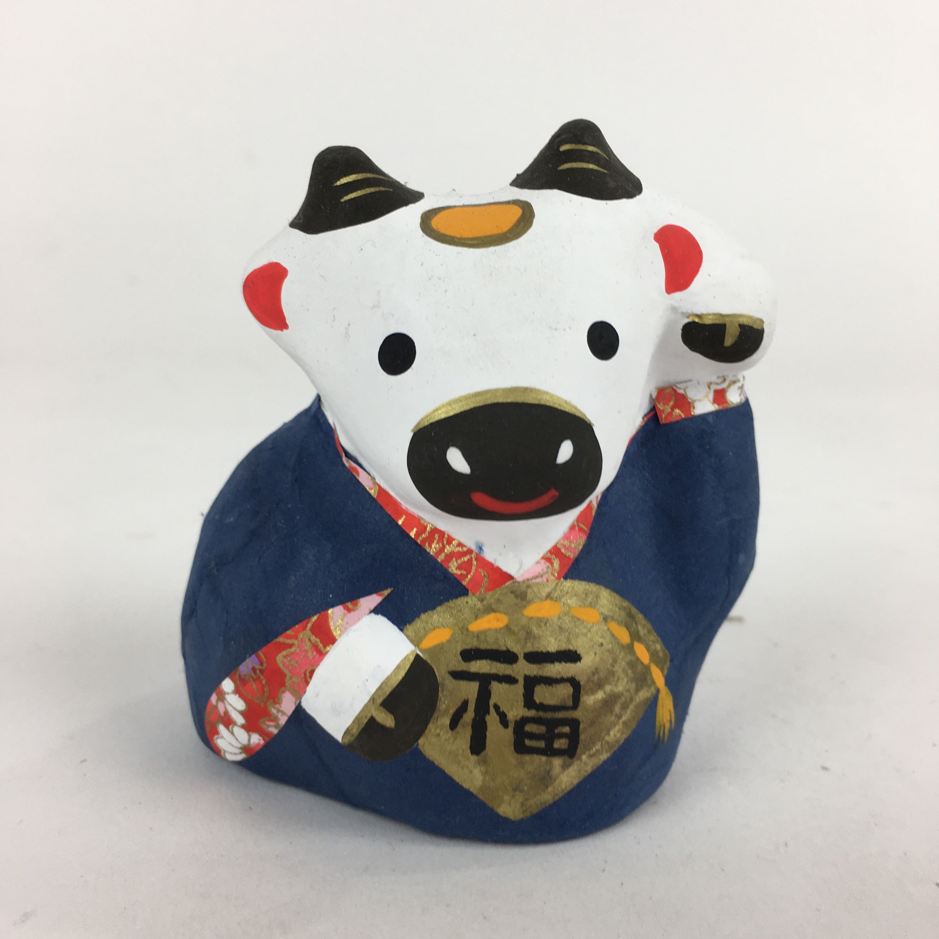 Japanese Paper Cow Doll Vtg Zodiac Figurine Okimono Happiness KF574