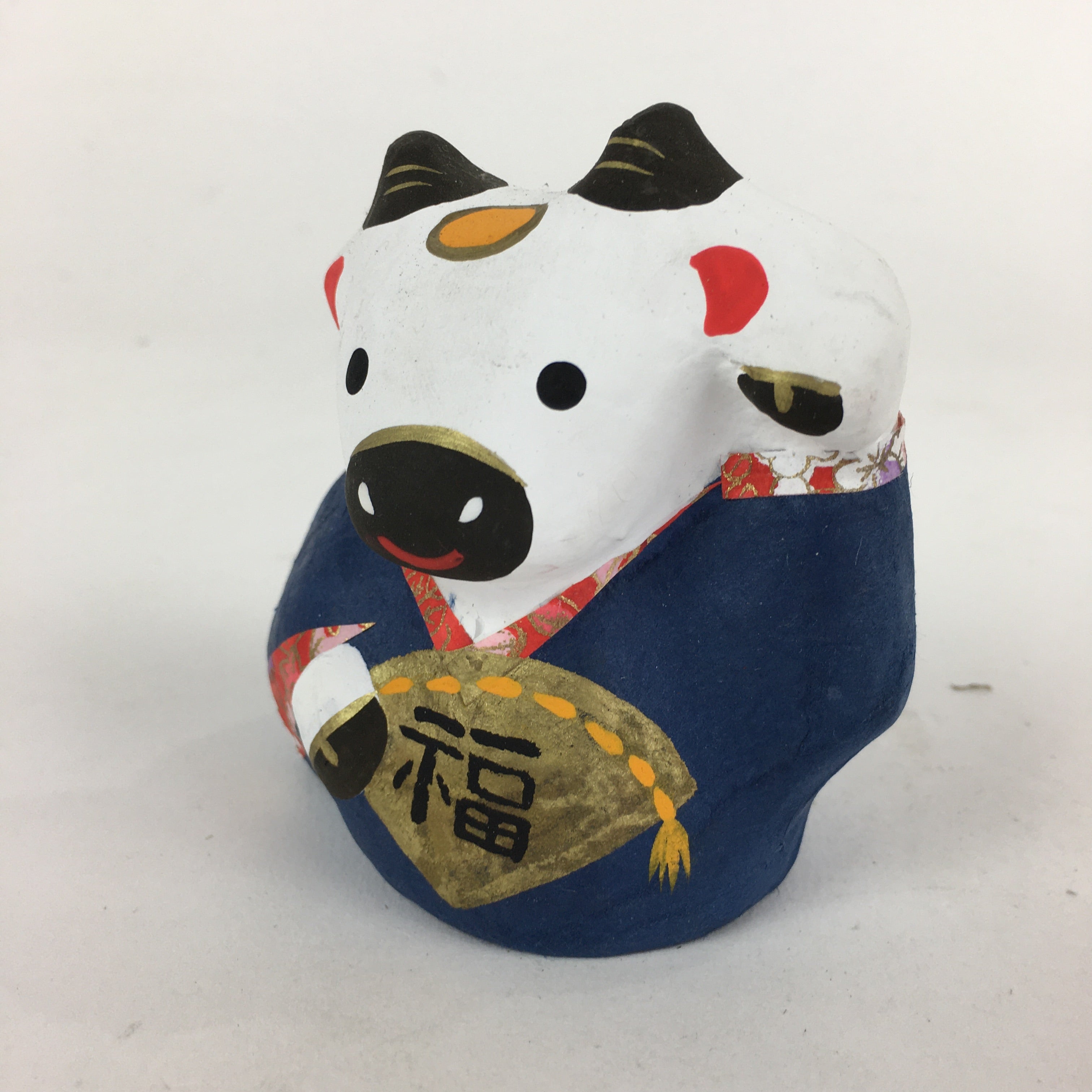 Japanese Paper Cow Doll Vtg Zodiac Figurine Okimono Happiness KF574