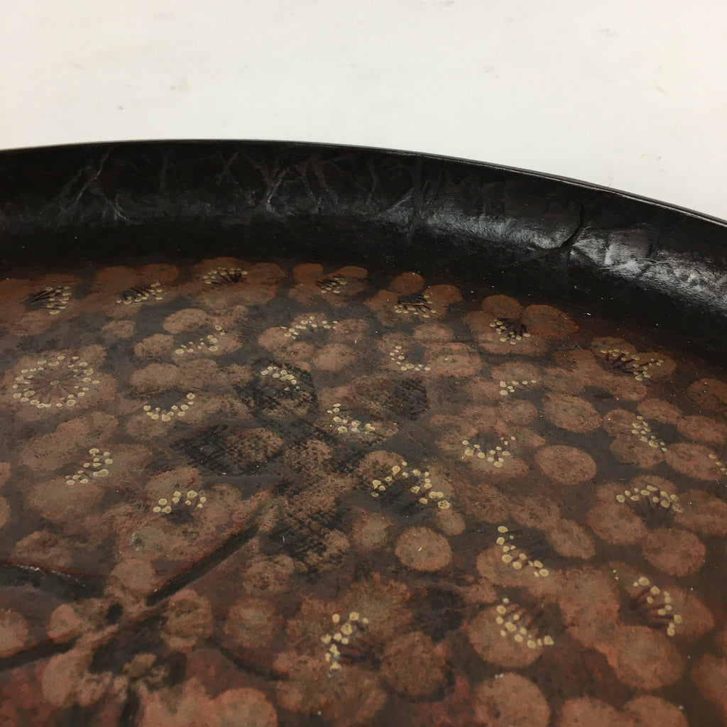 Japanese Paper Tray Obon Vtg Wood Washi Waterproof Brown Flower UR638
