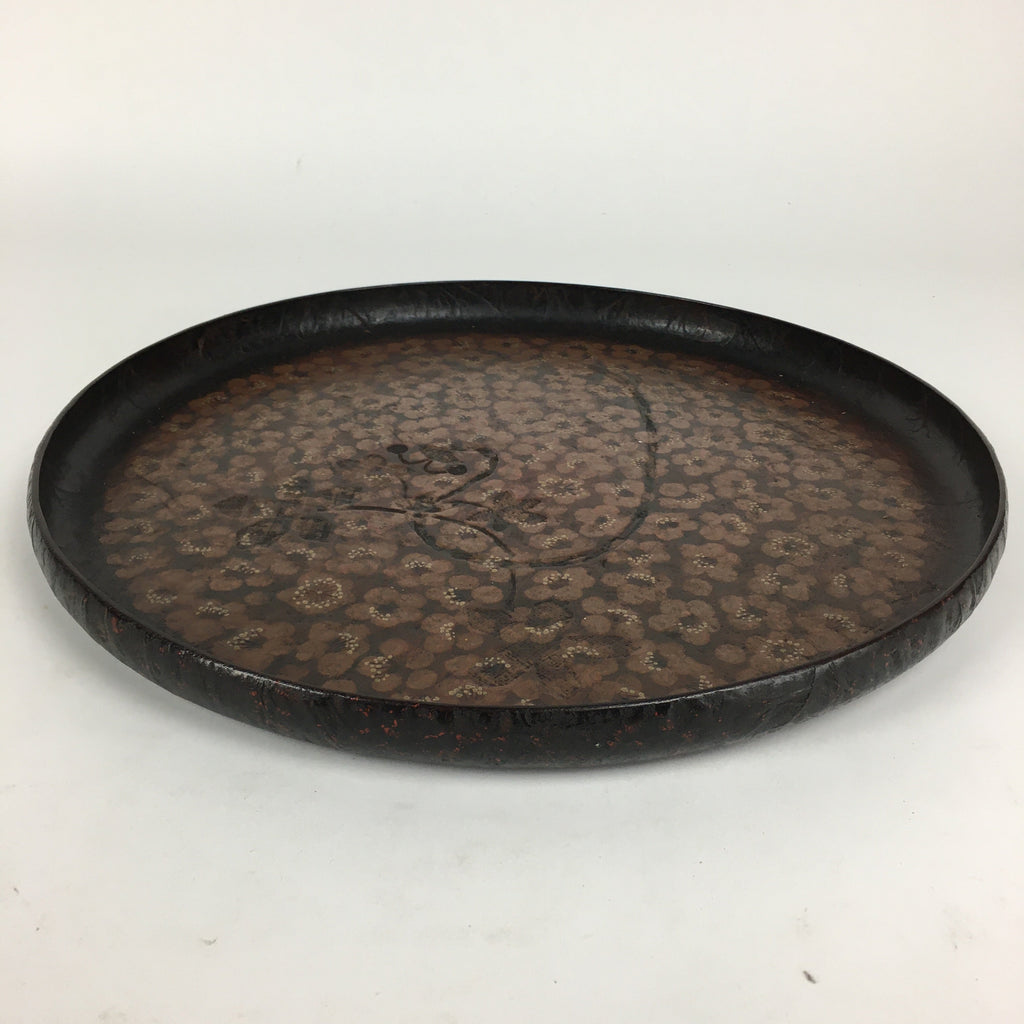 Japanese Paper Tray Obon Vtg Wood Washi Waterproof Brown Flower UR638