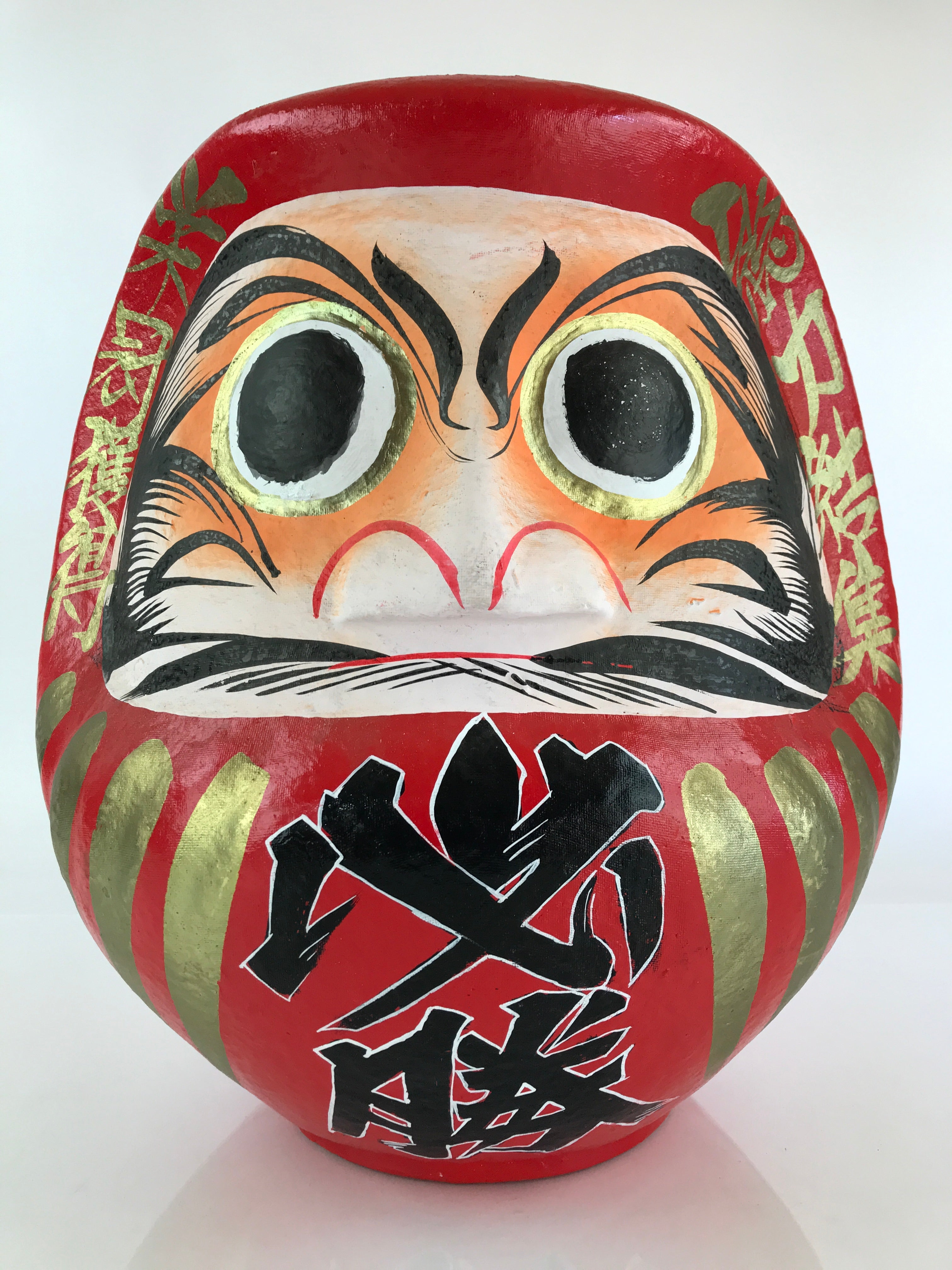 Japanese Papier-Mâché Dharma Figurine Doll Round Daruma Red Lucky Charm BD848