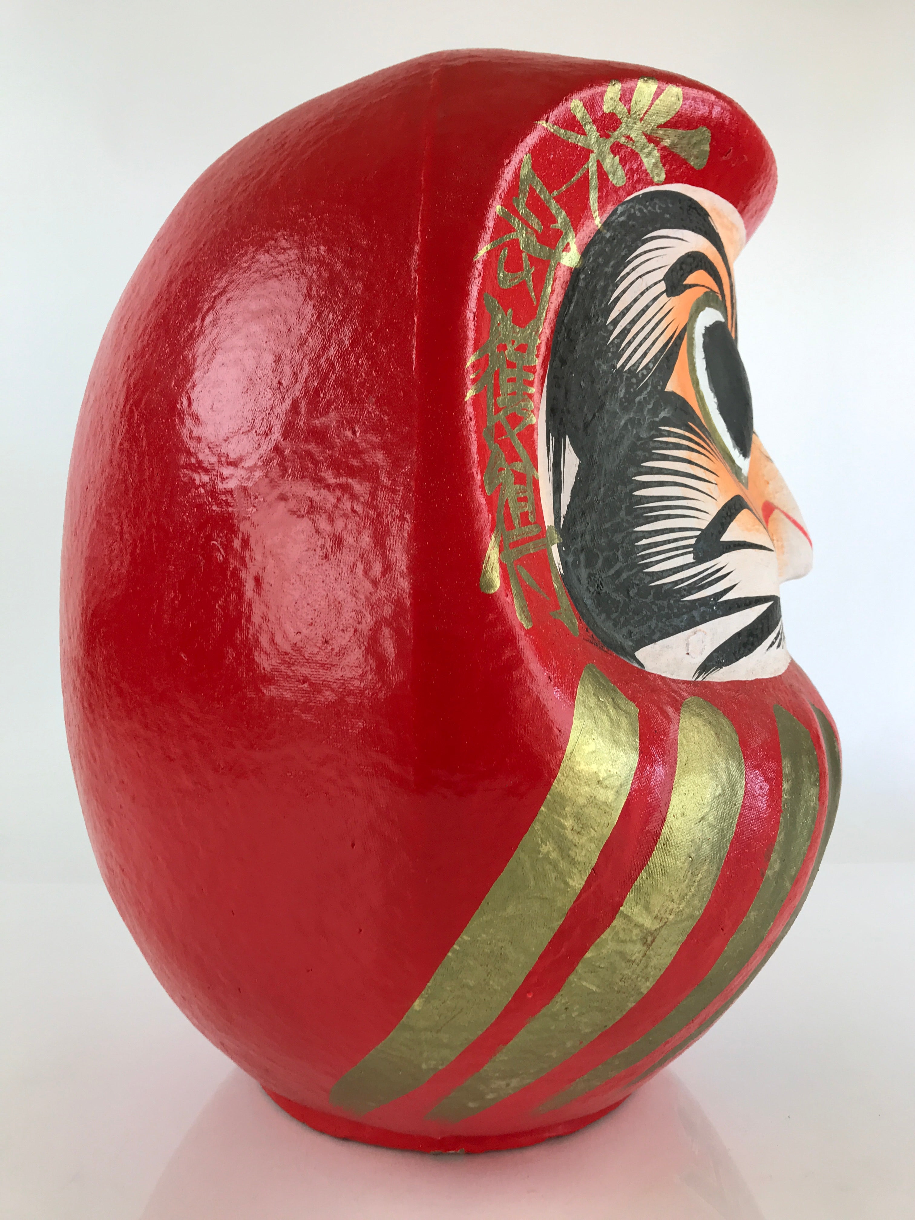 Japanese Papier-Mâché Dharma Figurine Doll Round Daruma Red Lucky Charm BD848