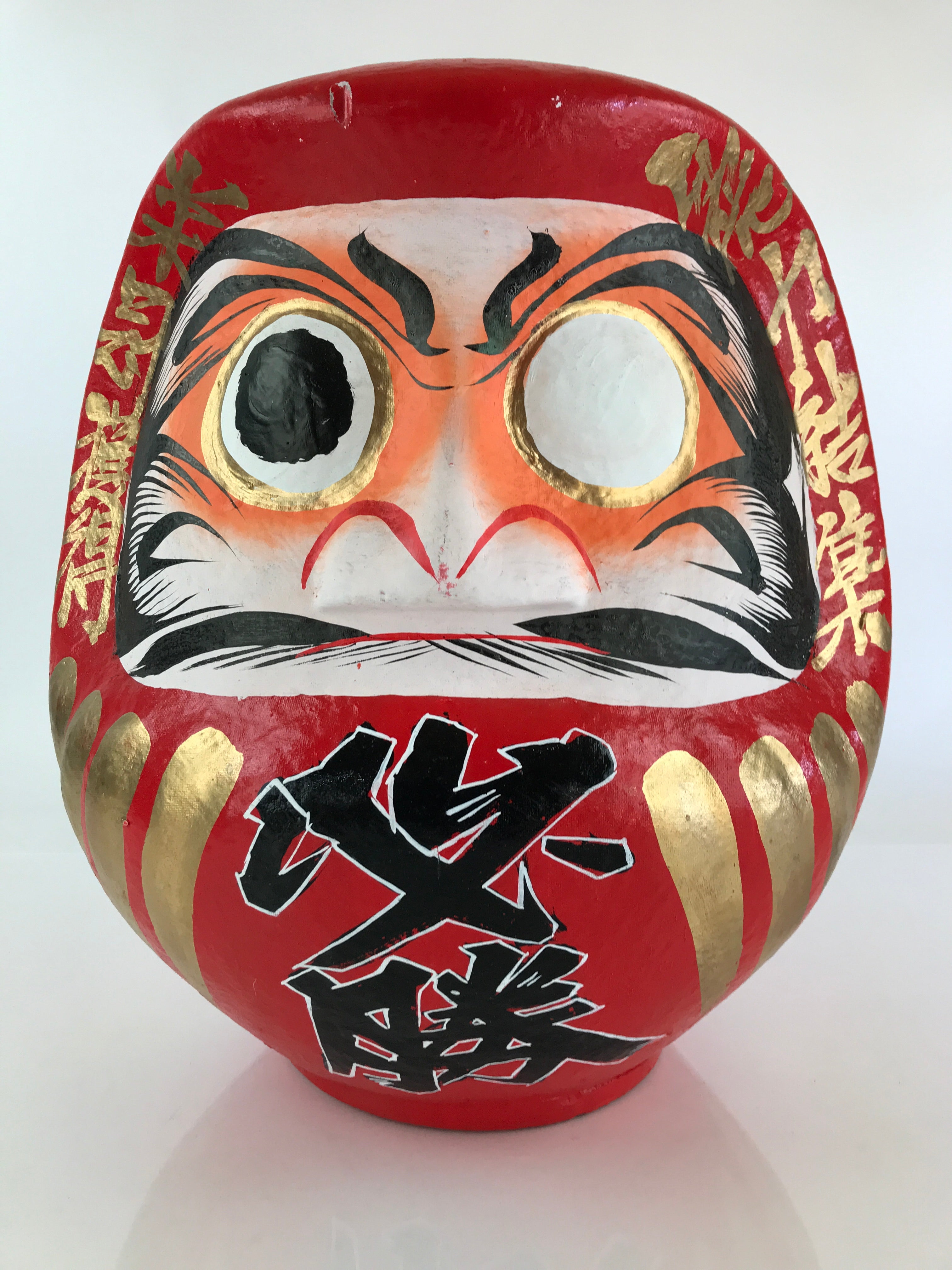 Japanese Papier-Mâché Dharma Figurine Doll Round Daruma Red Lucky Charm BD849