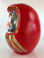 Japanese Papier-Mâché Dharma Figurine Doll Round Daruma Red Lucky Charm BD849