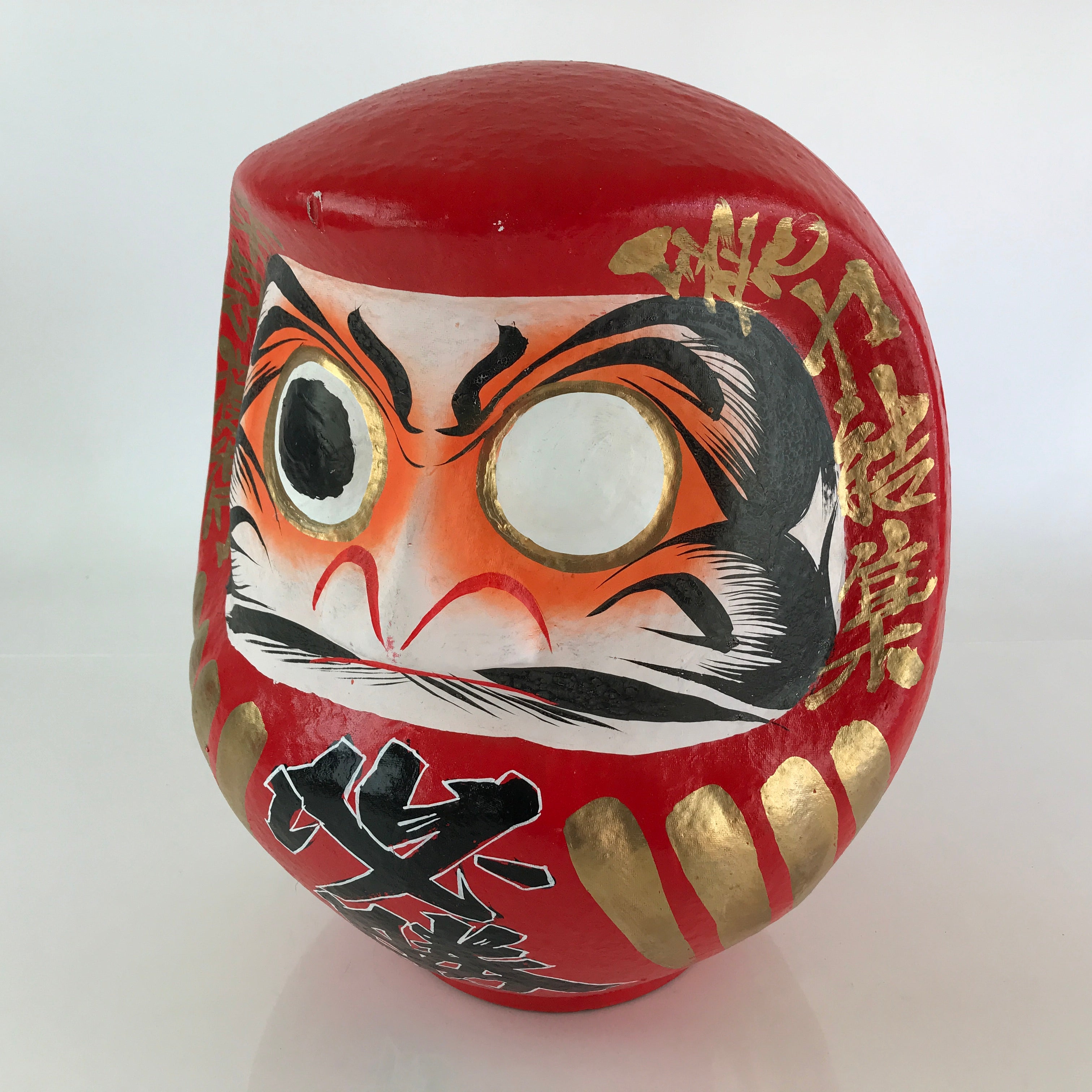 Japanese Papier-Mâché Dharma Figurine Doll Round Daruma Red Lucky