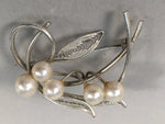 Japanese Pearl Brooch Silver Metal Vtg Pin Badge Artificial White JK101