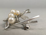 Japanese Pearl Brooch Silver Metal Vtg Pin Badge Artificial White JK101