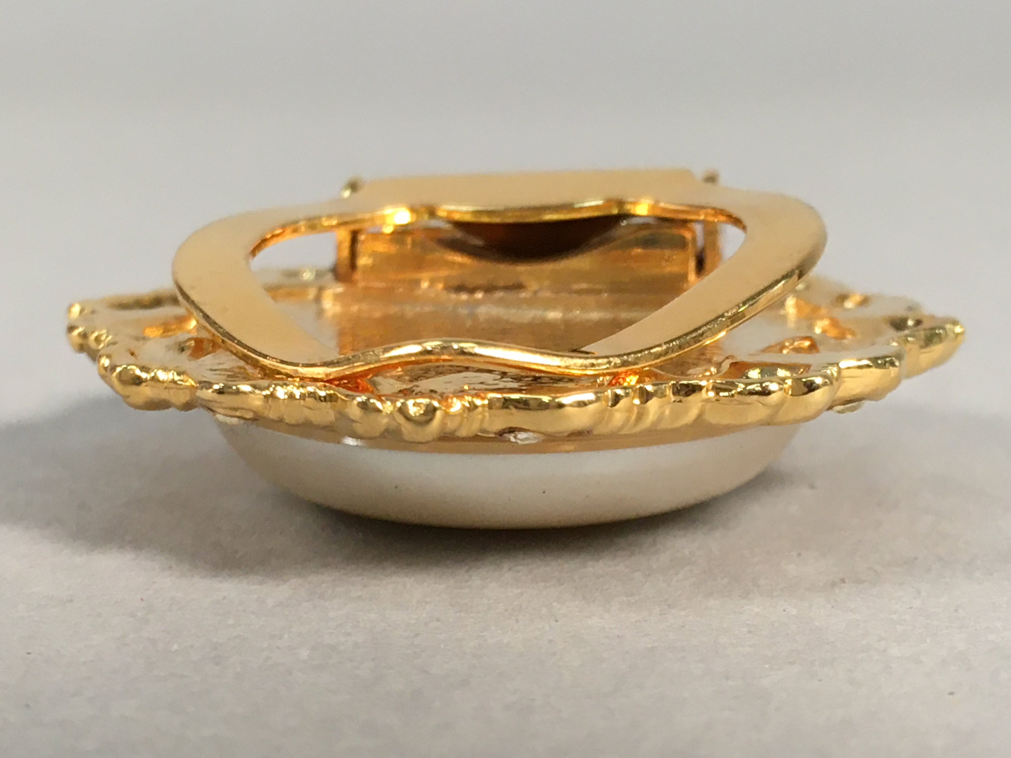 Japanese Pearl Brooch Vtg Badge Pin Artificial Gold Round Flat JK65