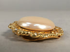 Japanese Pearl Brooch Vtg Badge Pin Artificial Gold Round Flat JK65