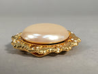Japanese Pearl Brooch Vtg Badge Pin Artificial Gold Round Flat JK65
