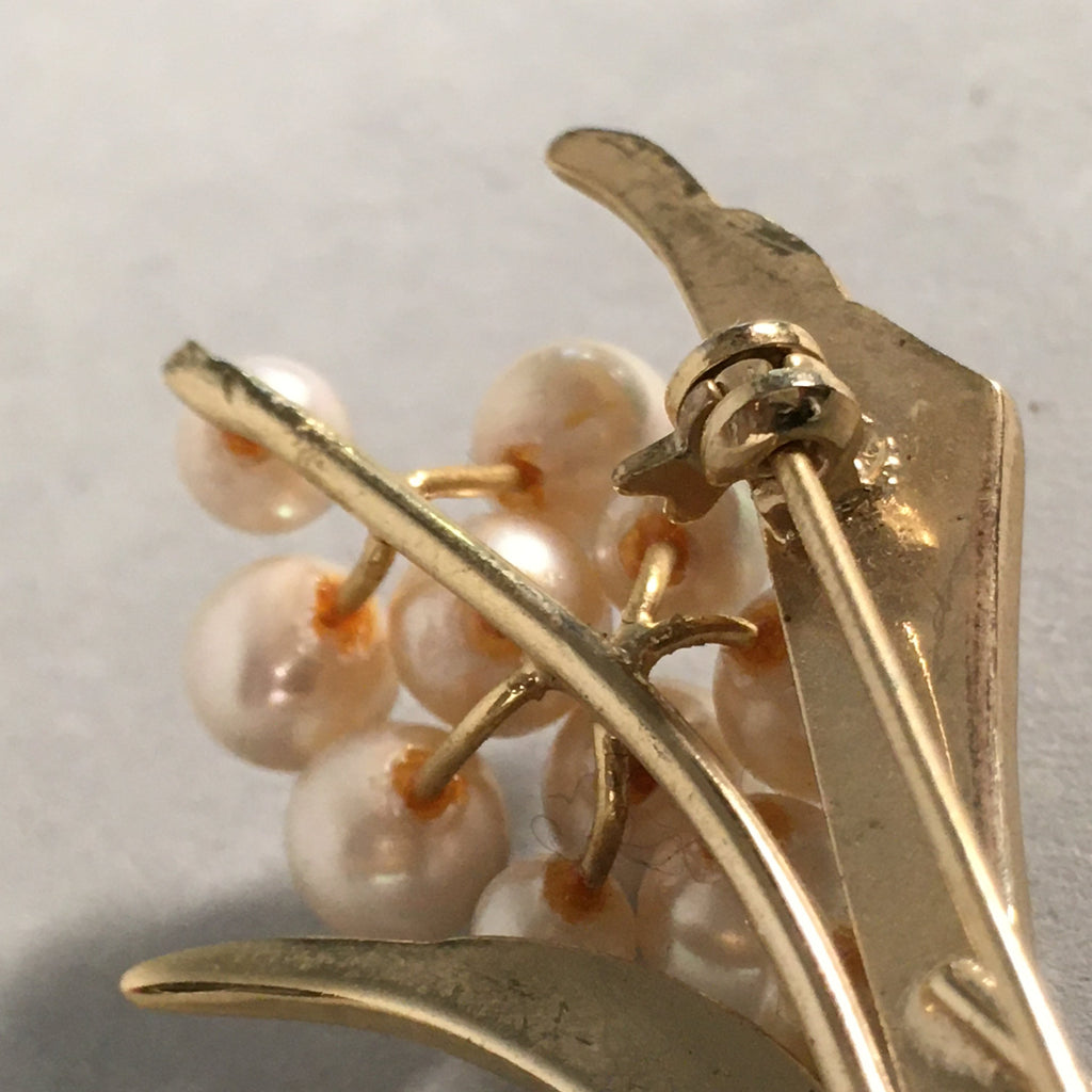 Japanese Pearl Floral Brooch Gold Metal Vtg Pin Artificial White Round JK46