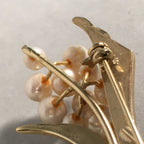 Japanese Pearl Floral Brooch Gold Metal Vtg Pin Artificial White Round JK46