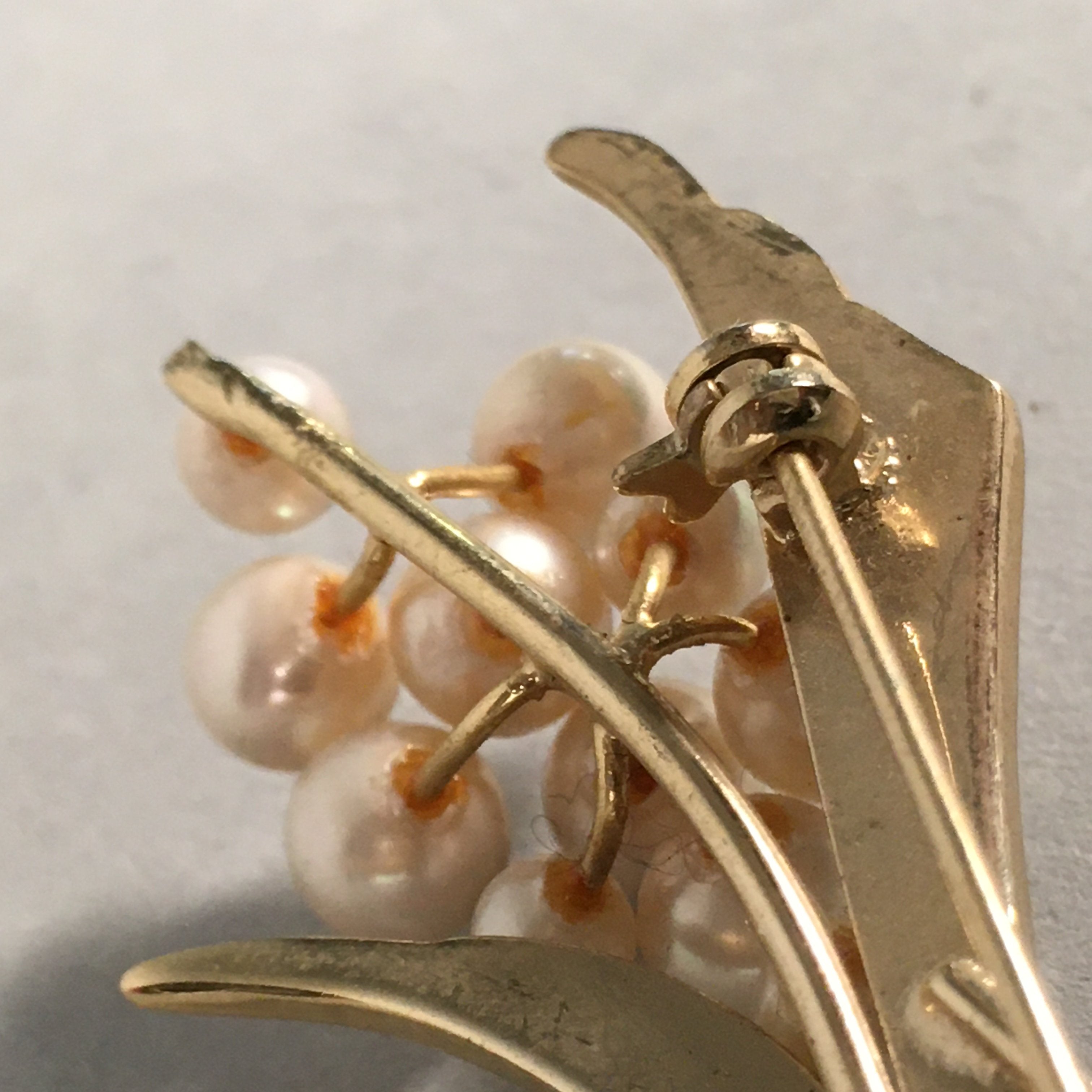 Japanese Pearl Floral Brooch Gold Metal Vtg Pin Artificial White Round JK46