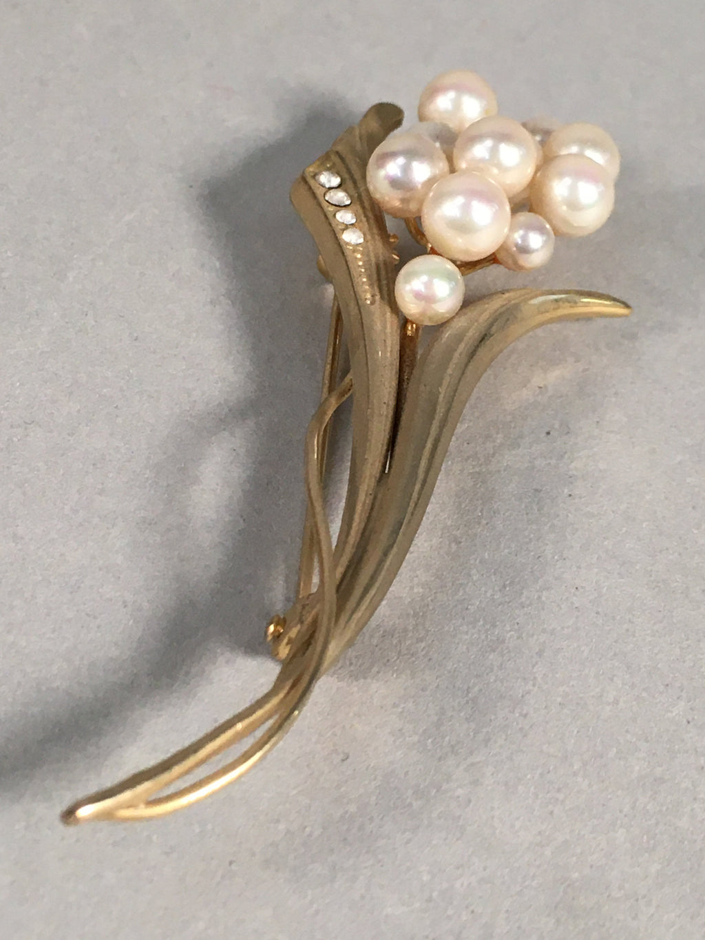 Japanese Pearl Floral Brooch Gold Metal Vtg Pin Artificial White Round JK46